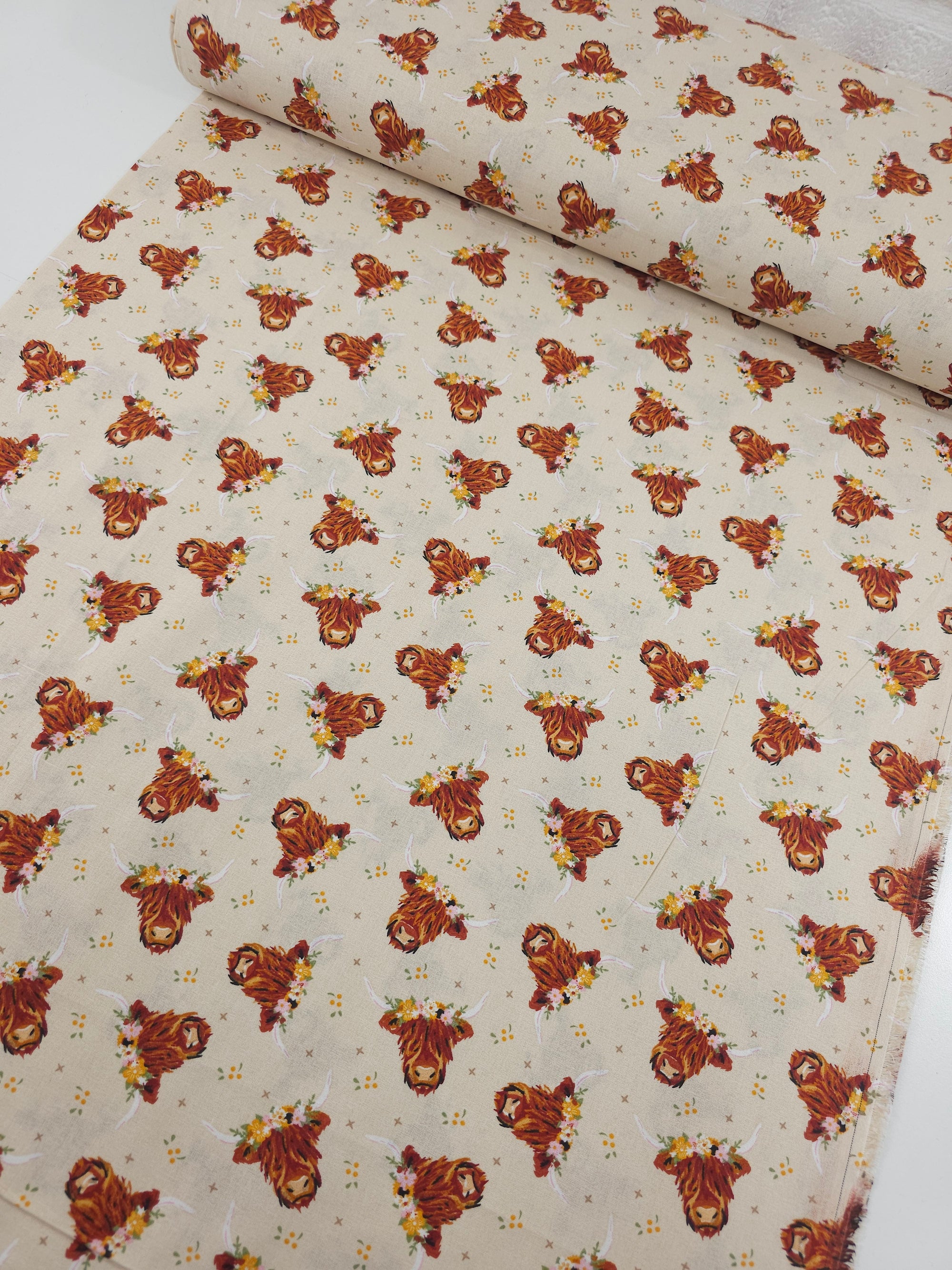 Highland Cow Floral 100% Cotton