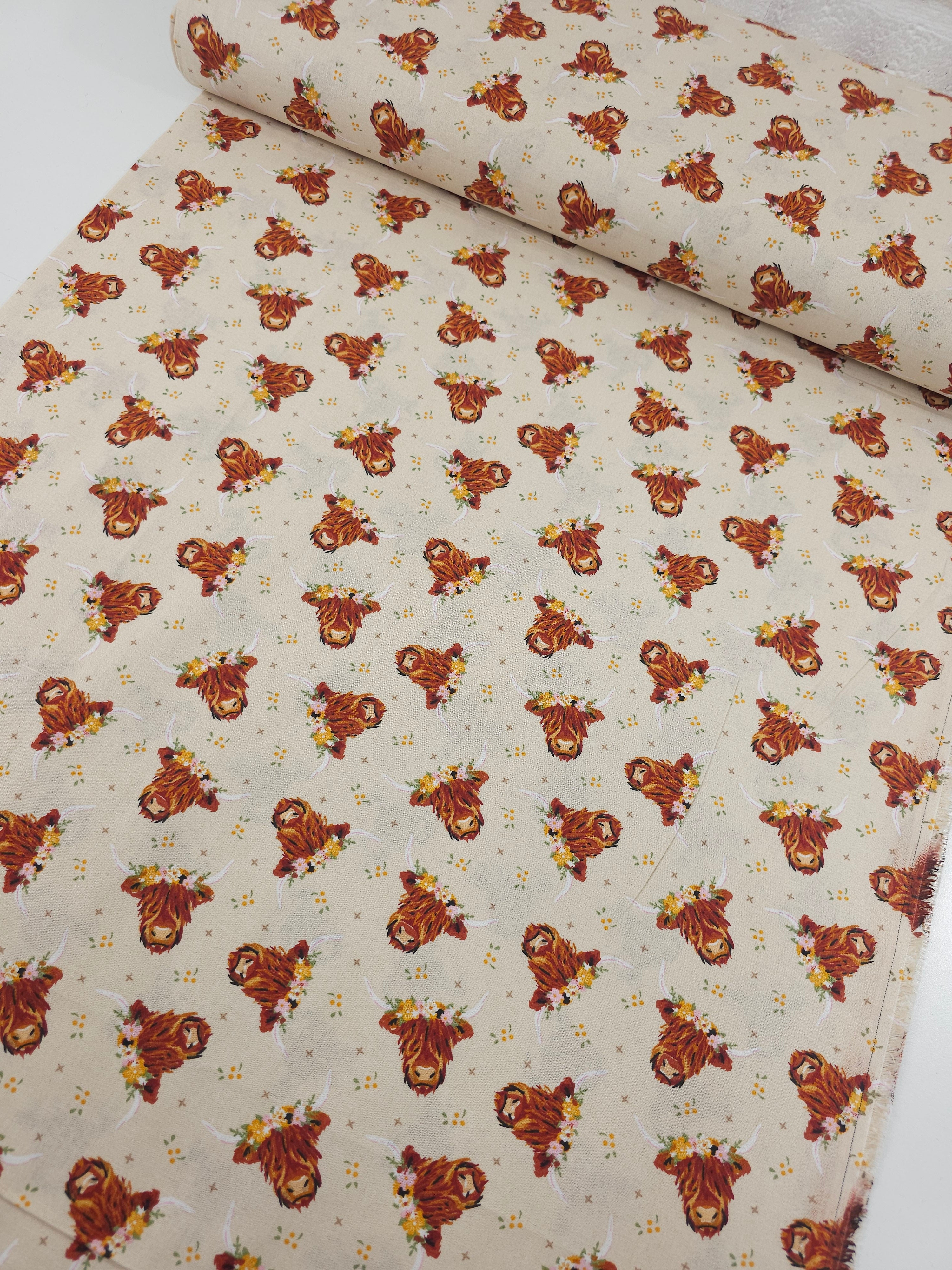 Highland Cow Floral 100% Cotton