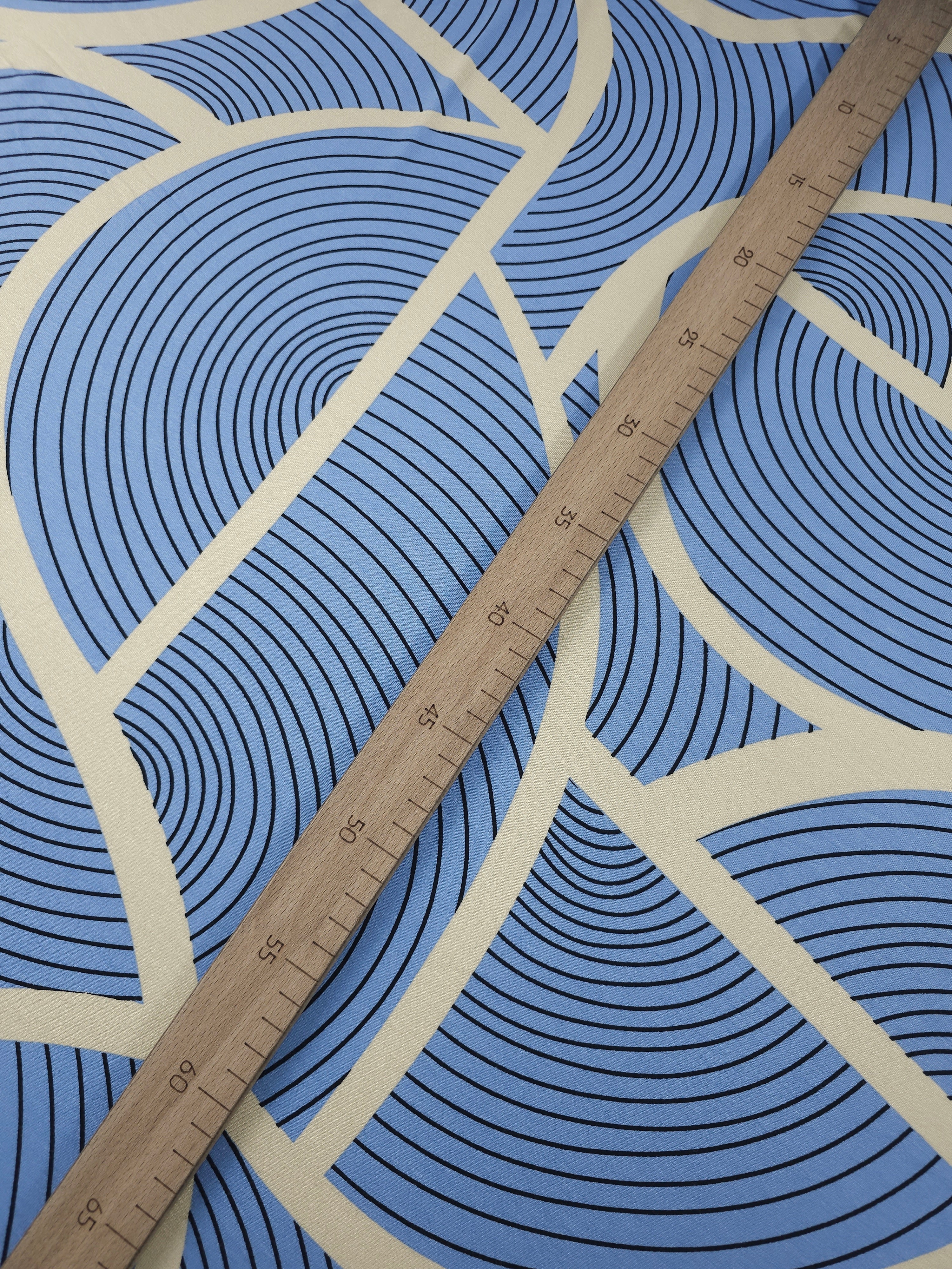 Powder Blue/Cream Abstract Striped Curve Viscose Jersey