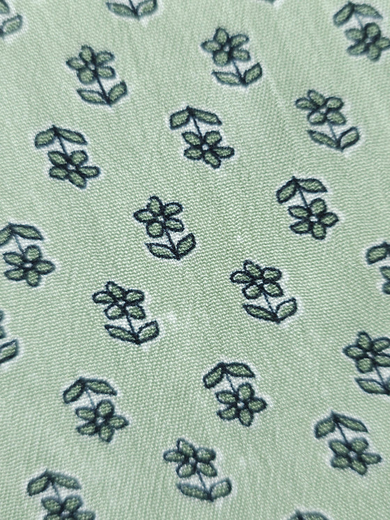 Pale Green Ditsy Floral Viscose Challis