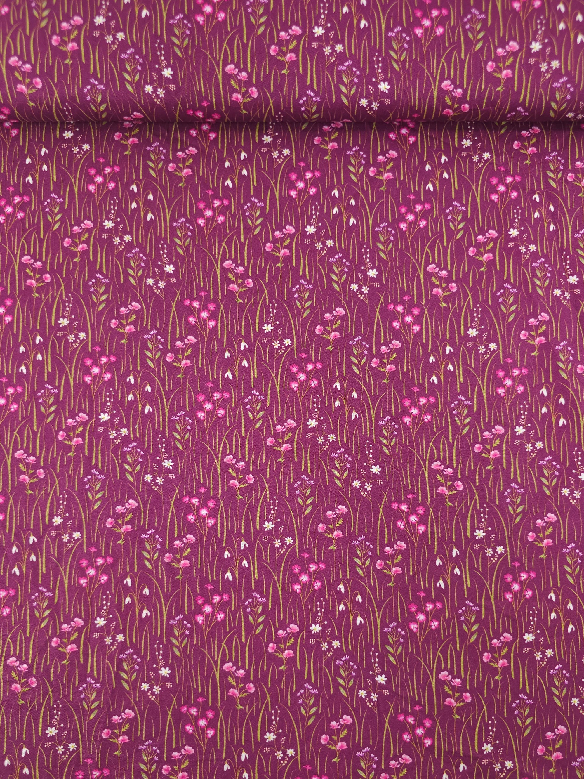 Plum Floral Stem Meadow 100% Cotton