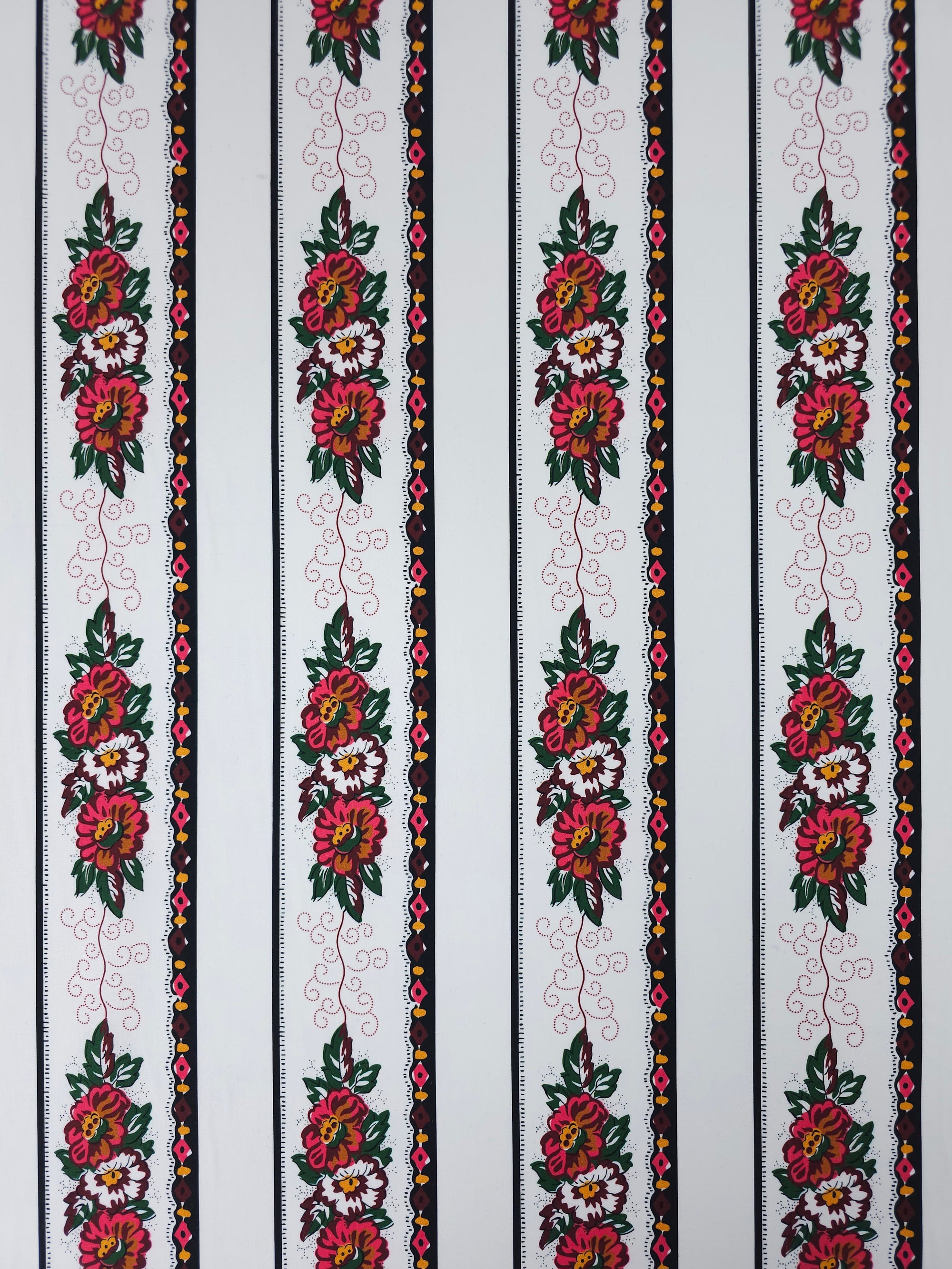 Floral Vintage Border Stripe Lightweight Cotton