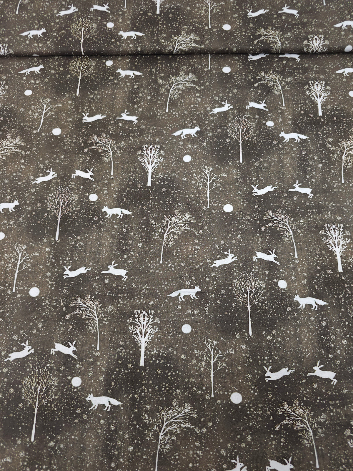 Cool Brown Winter Night Snowy Fable 100% Cotton - Robert Kaufman