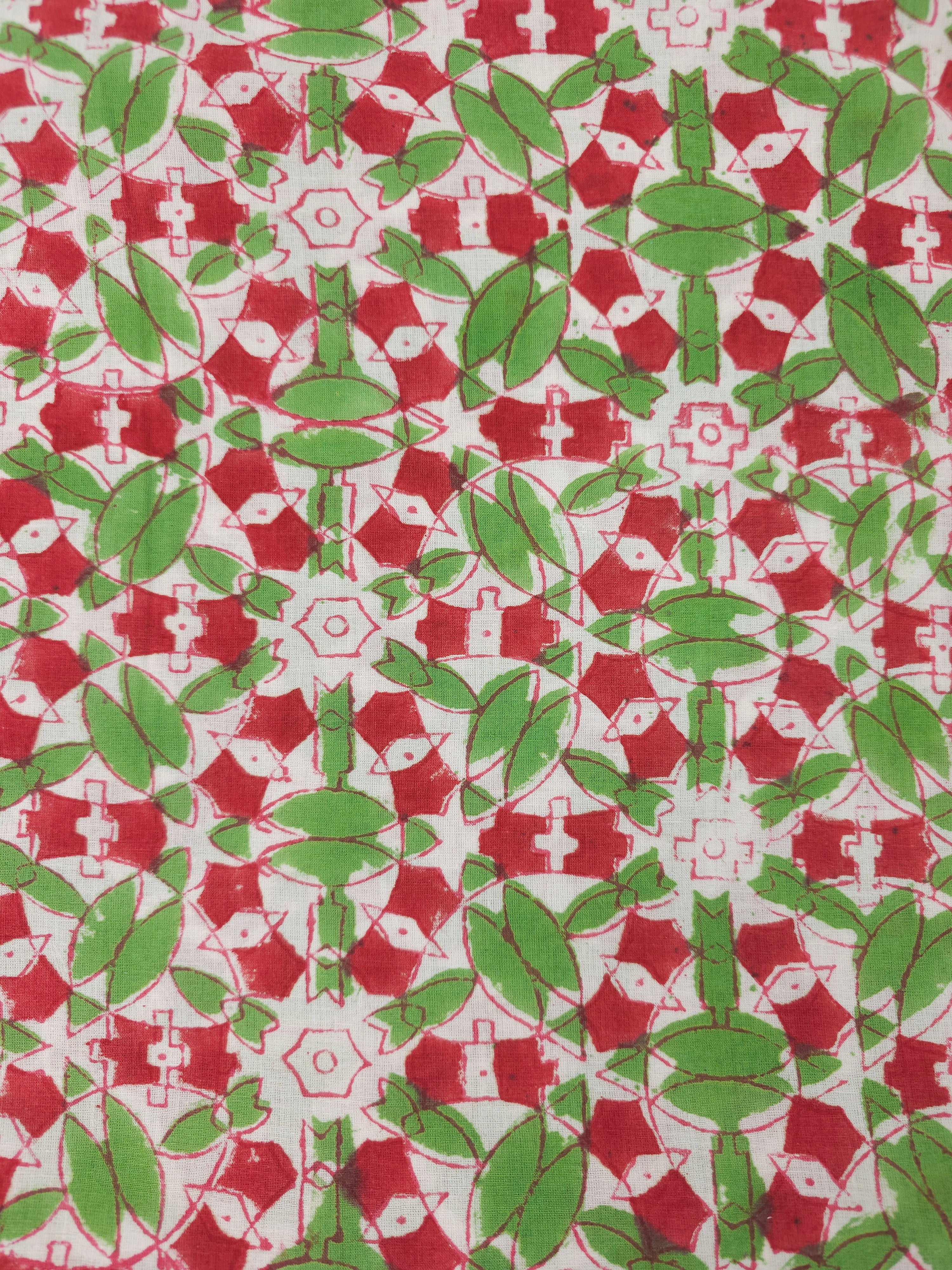 Green/Red Geometric Block Print Cotton