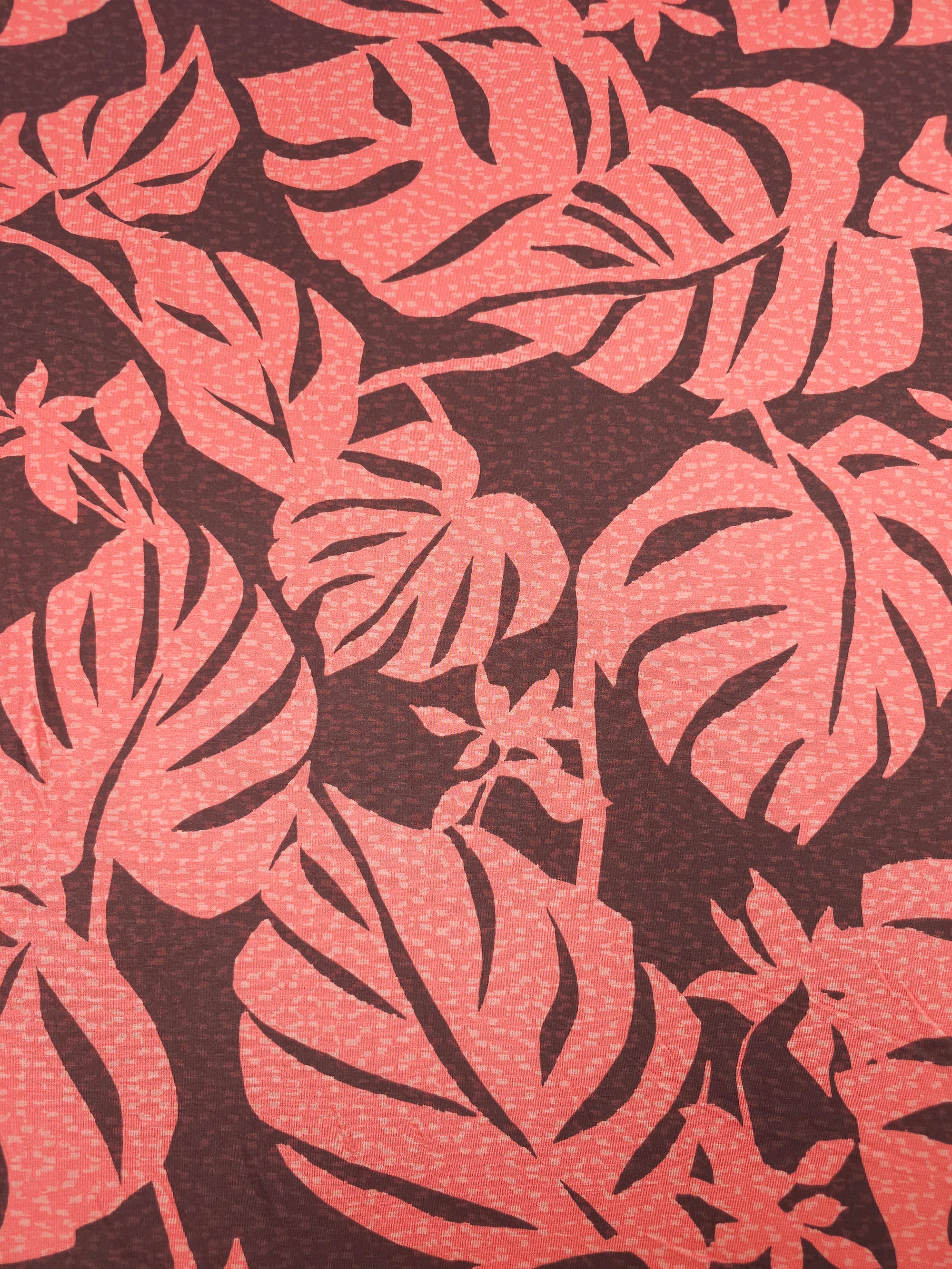 Coral/Brown Static Palm Leaf Viscose Jersey
