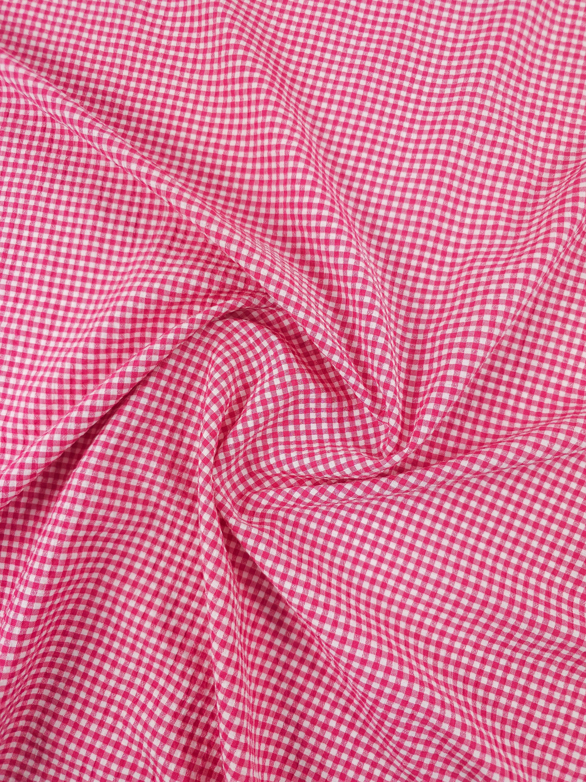Hot Pink Mini Crinkle Gingham Poly Cotton
