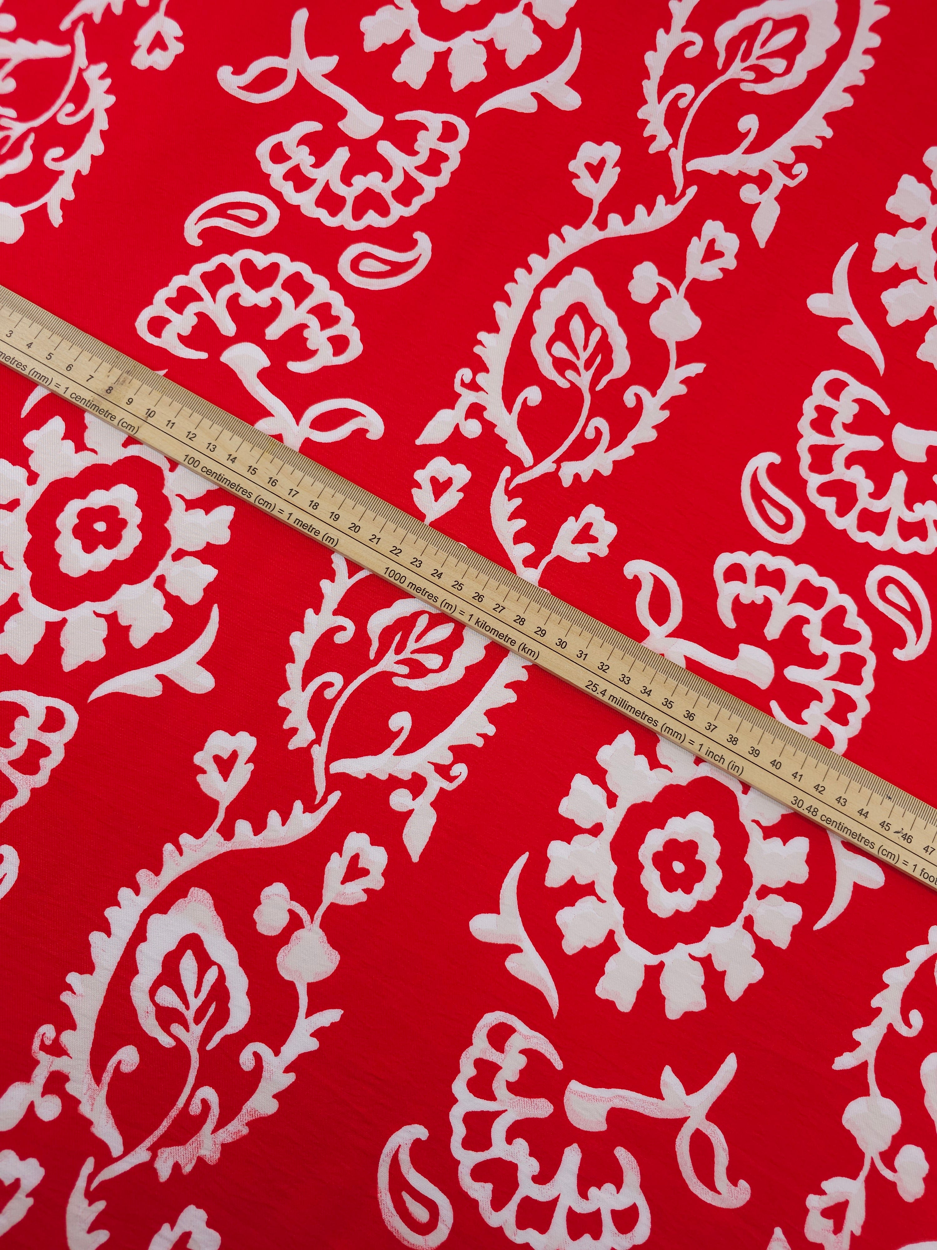 Red/White Damask Stripe Viscose Modal *DEFECT*