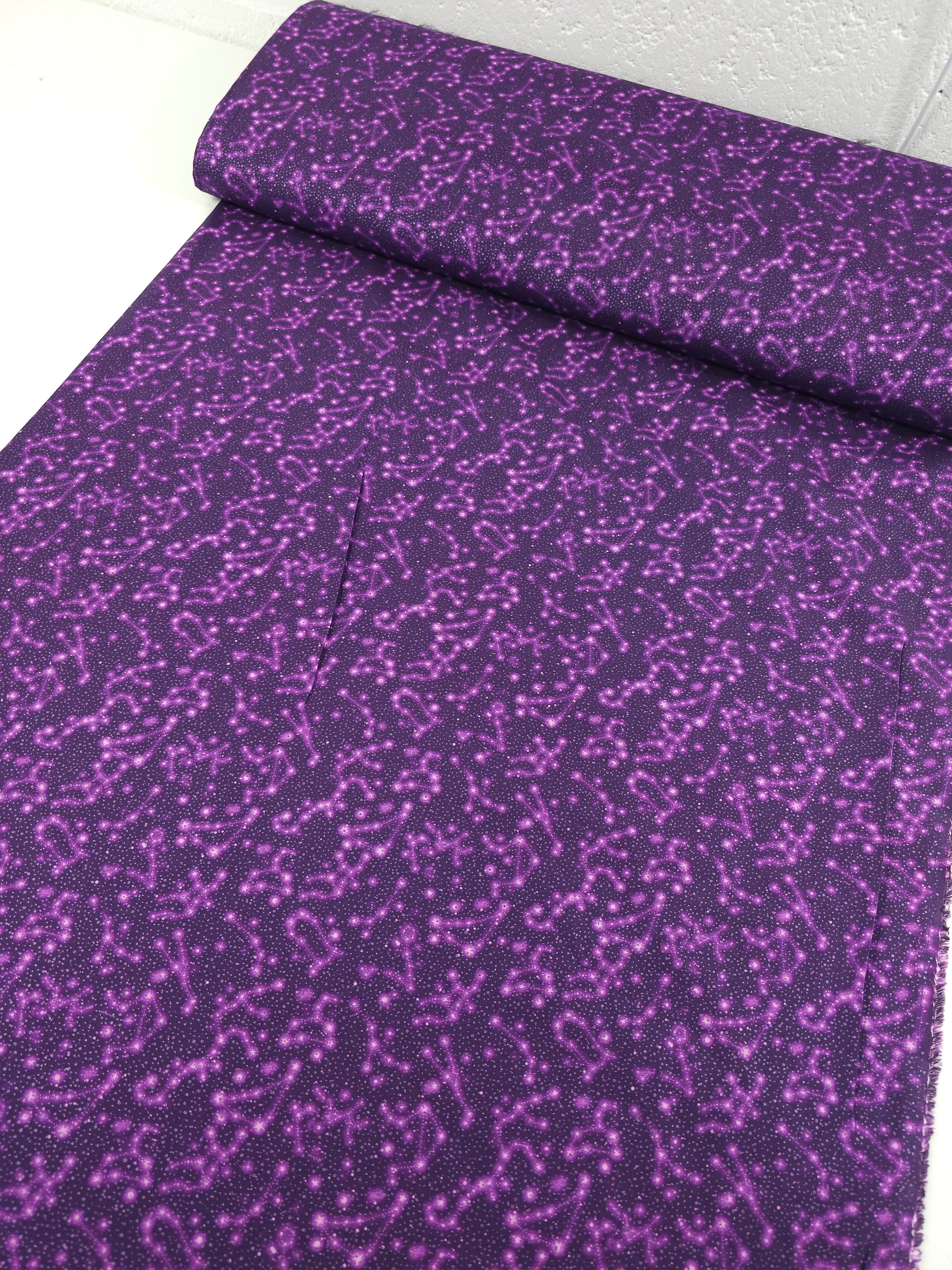 Purple/Silver Horoscope Skies 100% Cotton - Benartex