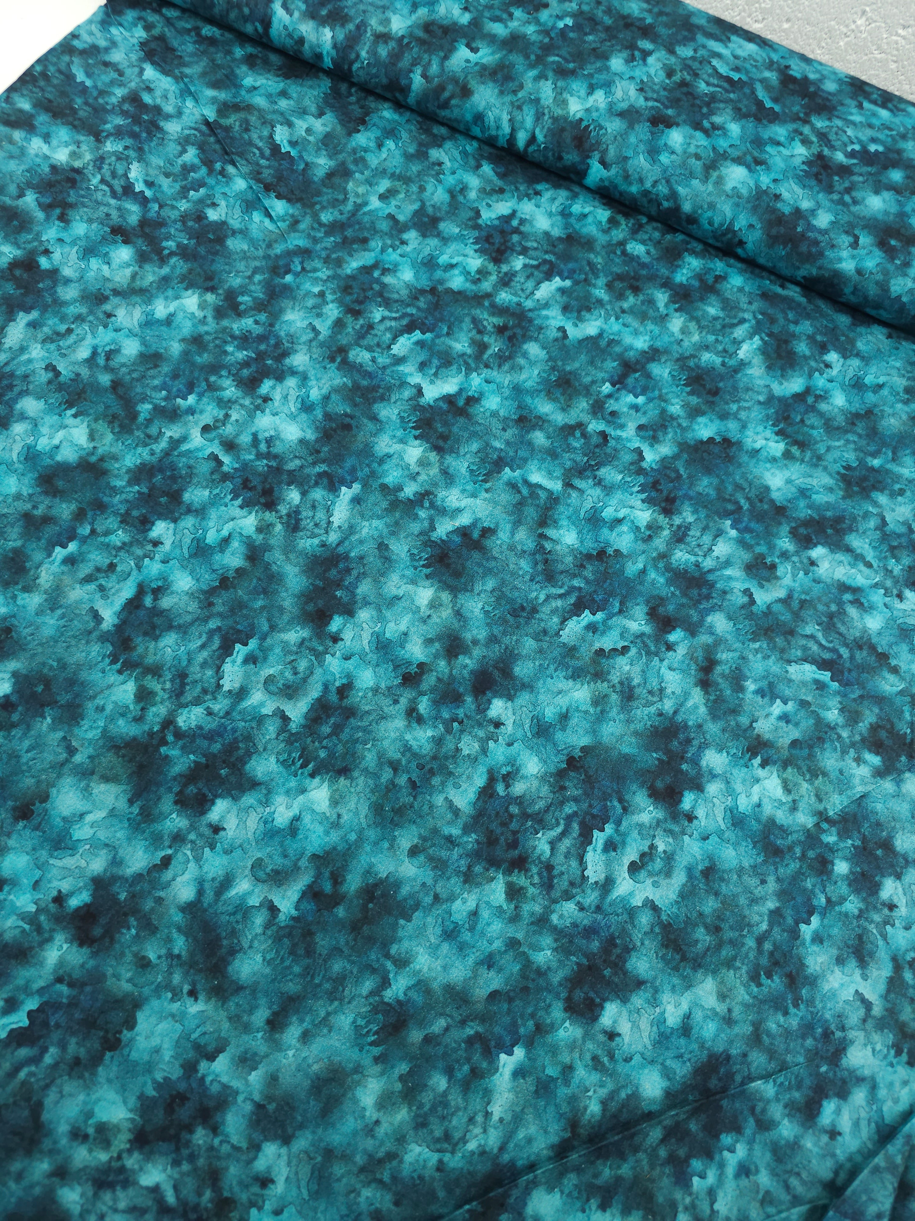 Teal Iris Watercolour Smoke 100% Cotton 106" *EXTRA WIDE*