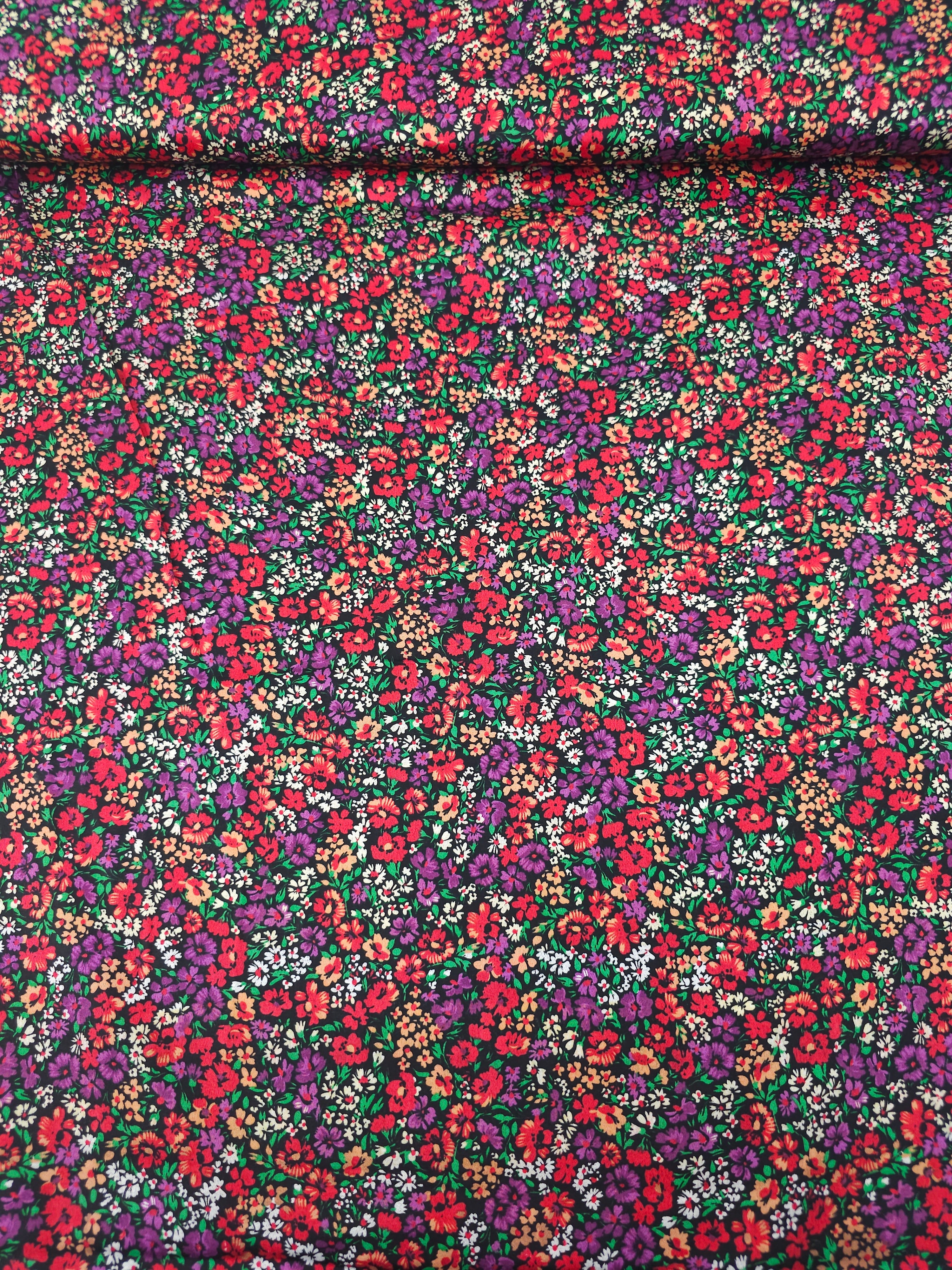 Purple/Red Ditsy Floral Bloom Field Cotton Satin 57"