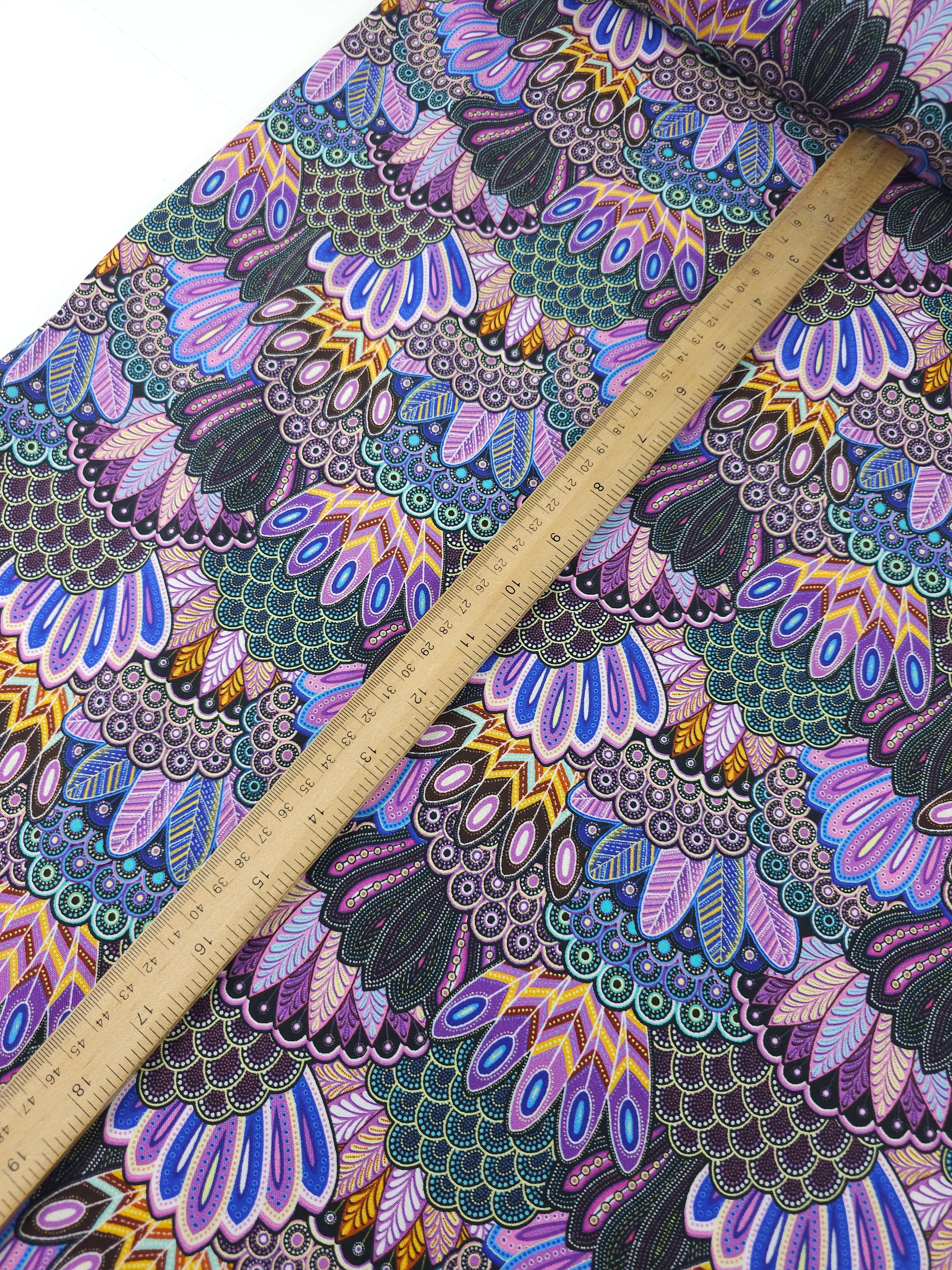 Purple Oasis Peacock Feathers 100% Cotton