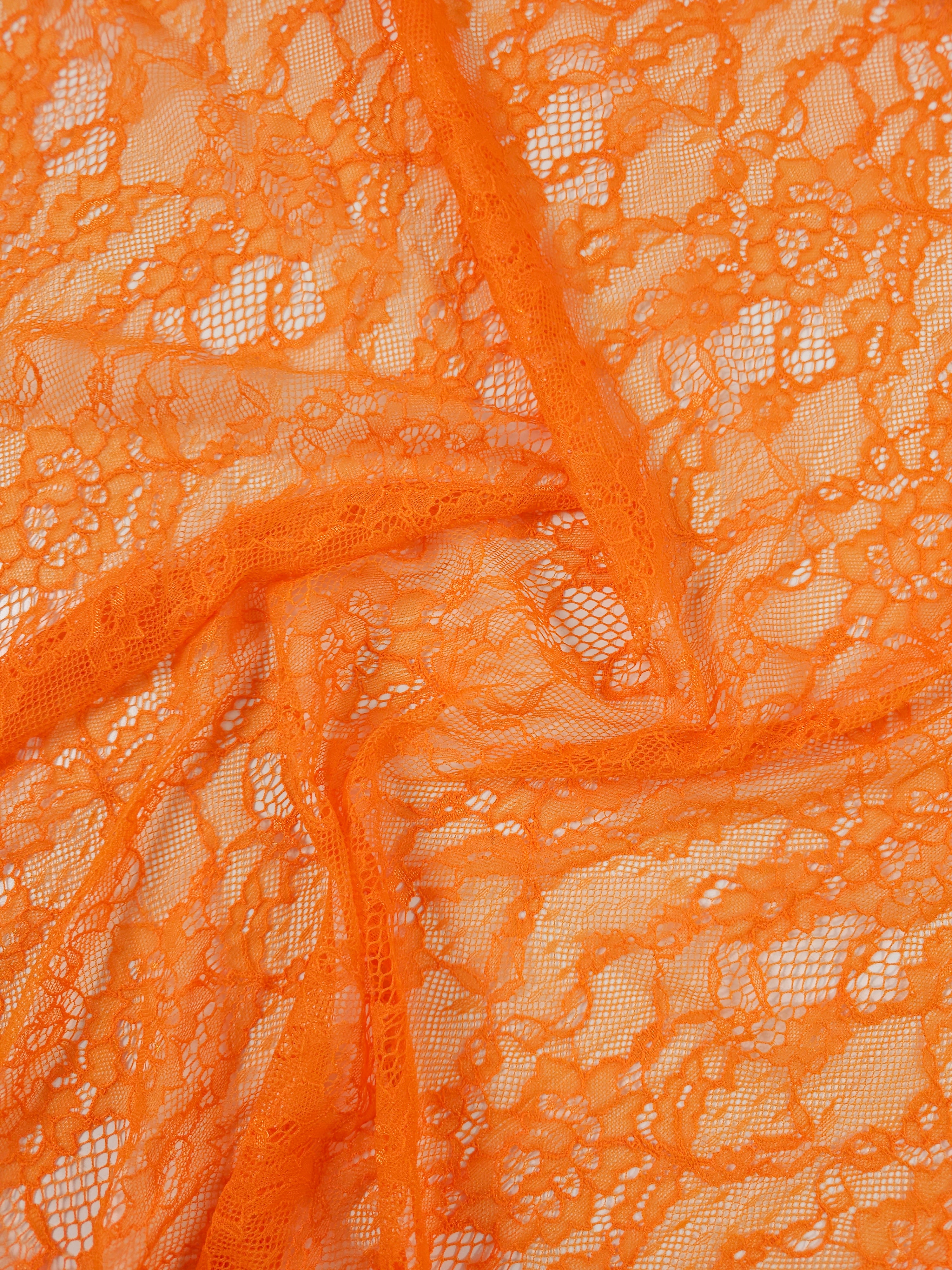 Orange Abstract Floral Mesh Lace