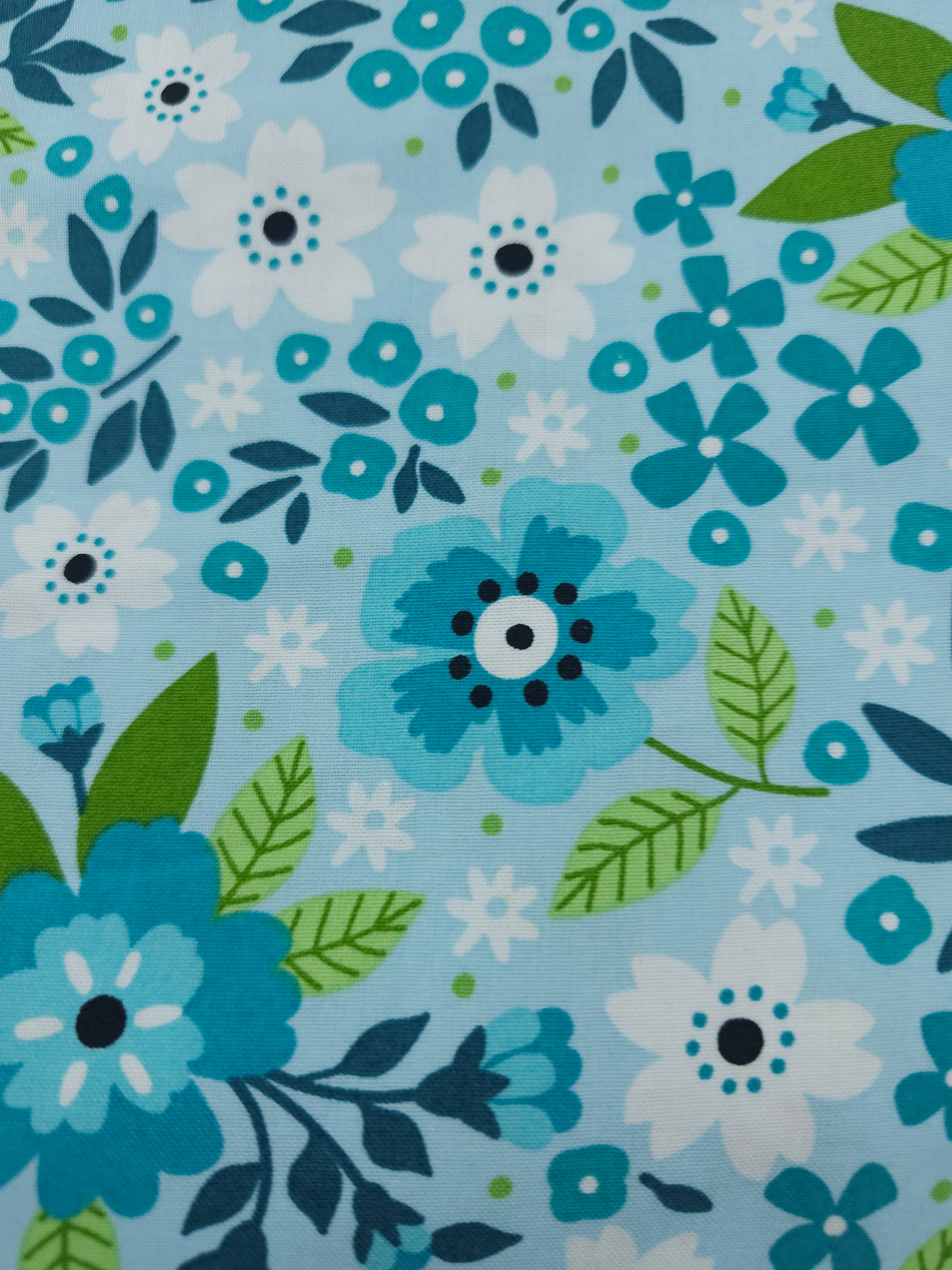 Light blue cyan flower Cotton- 4m piece