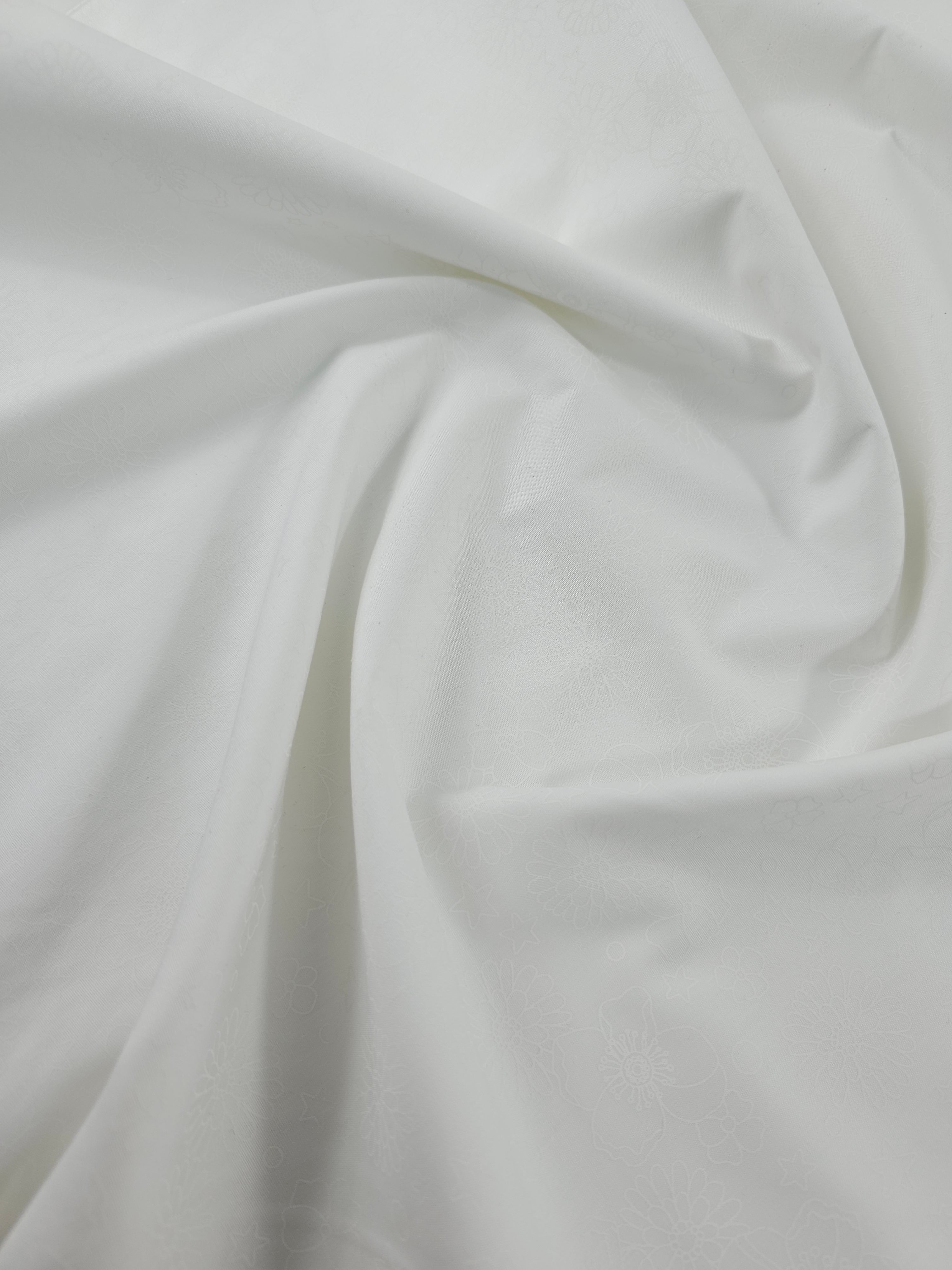 Flower Power White On White Tonal 100% Cotton - Benartex