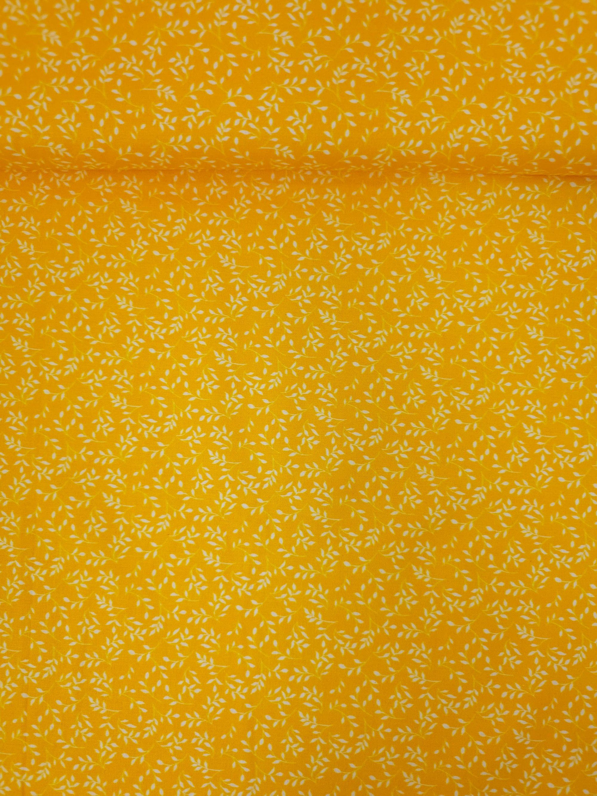 Sunshine Orange Ditsy Leaf Branch 100% Cotton