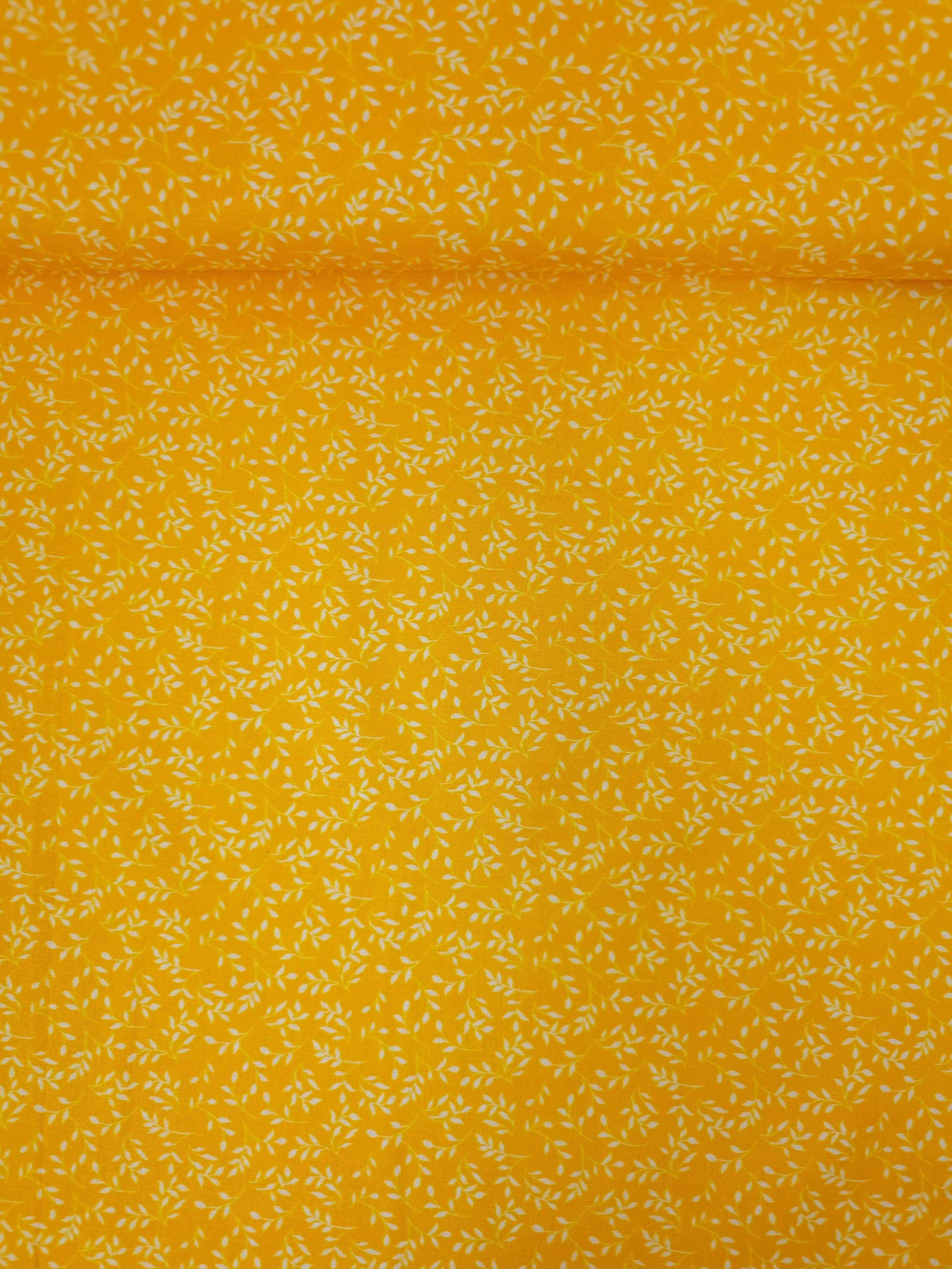 Sunshine Orange Ditsy Leaf Branch 100% Cotton