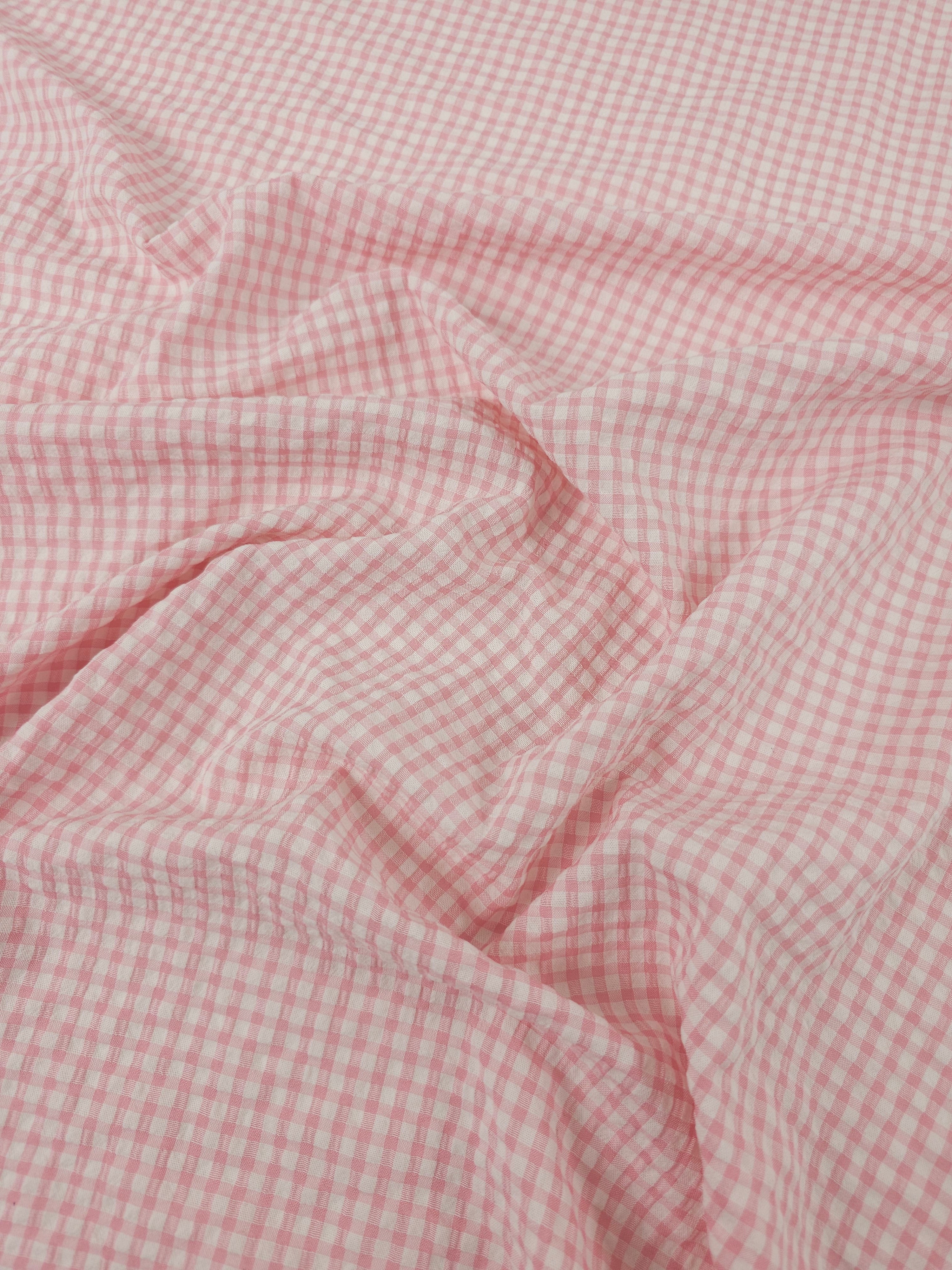Soft Pink Mini Gingham Crinkle Cotton