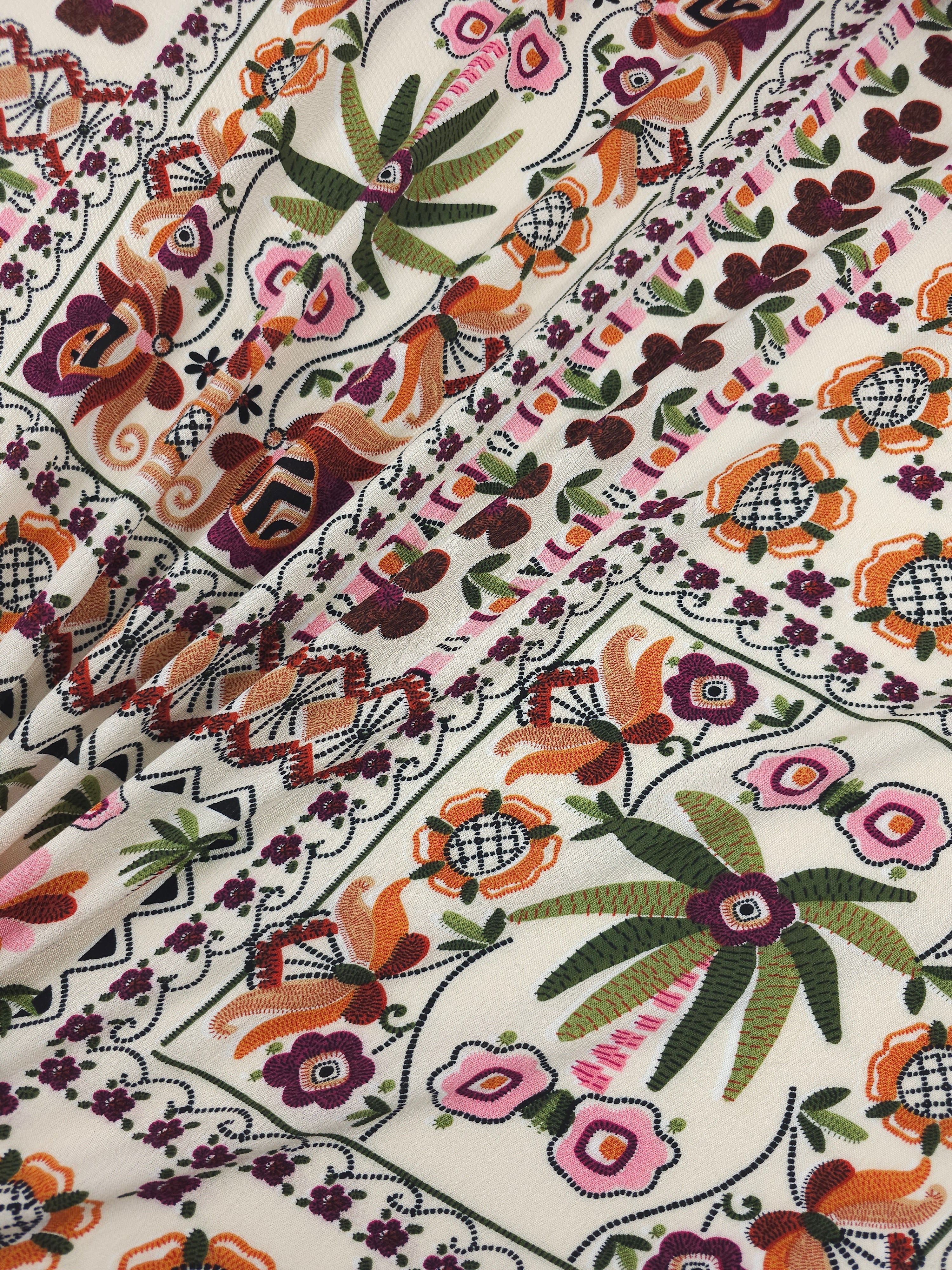 Ivory Cream Boho Retro Crinkle Viscose