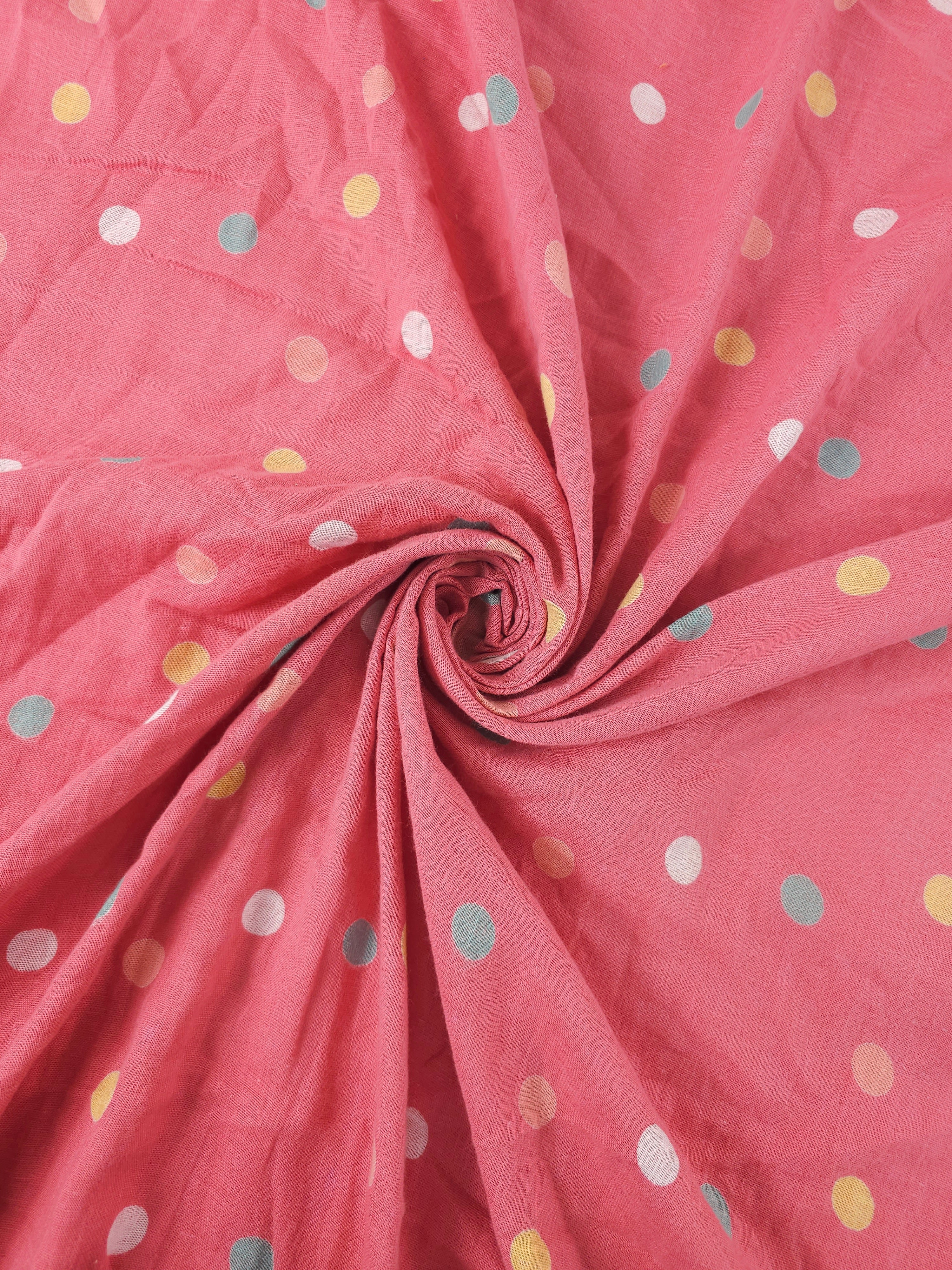 Coral Pink Irregular Multi Polka Double Gauze
