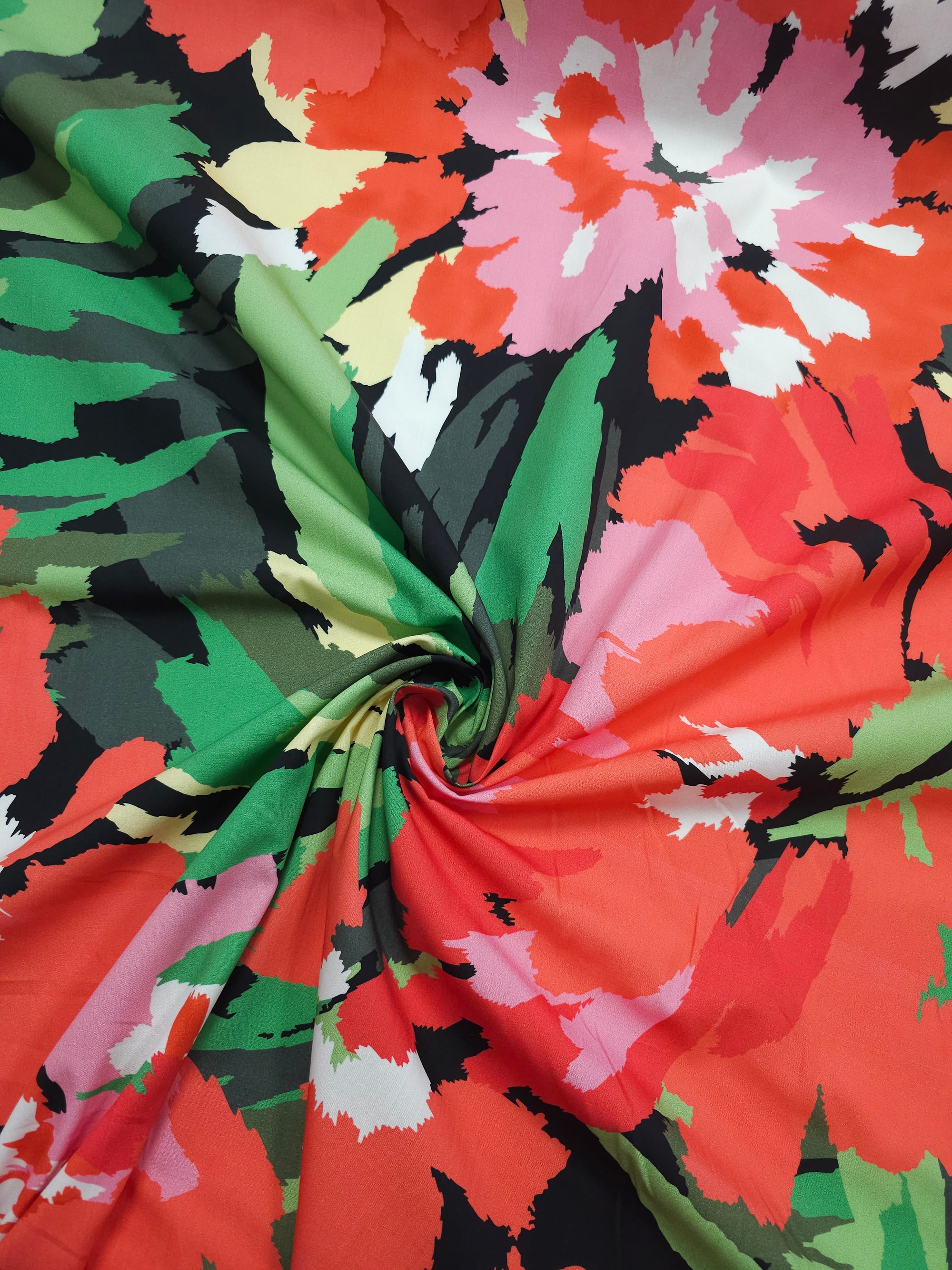 Rosy Red Brushstroke Floral Cotton Sateen