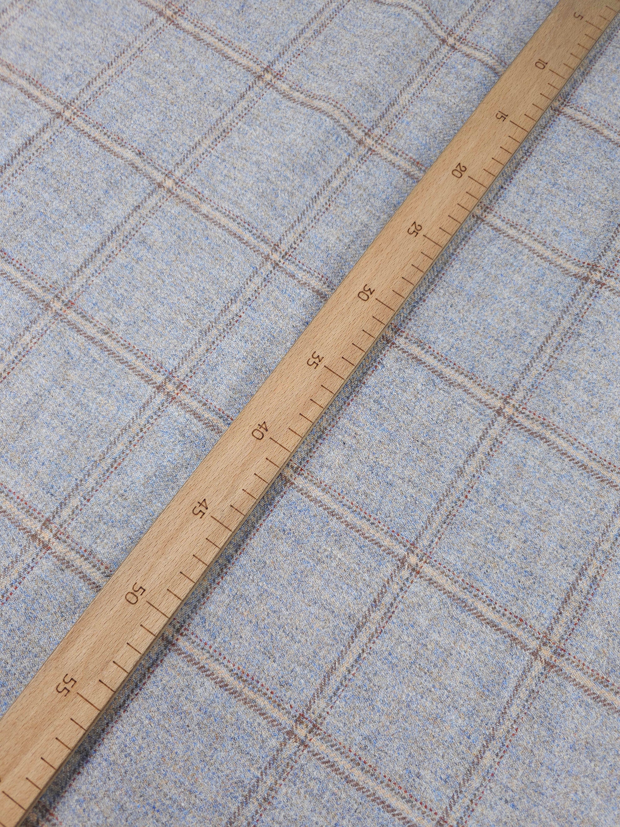 Powder Blue/Beige Speckle Square Check Soft 100% Wool *ABRAHAM MOON*
