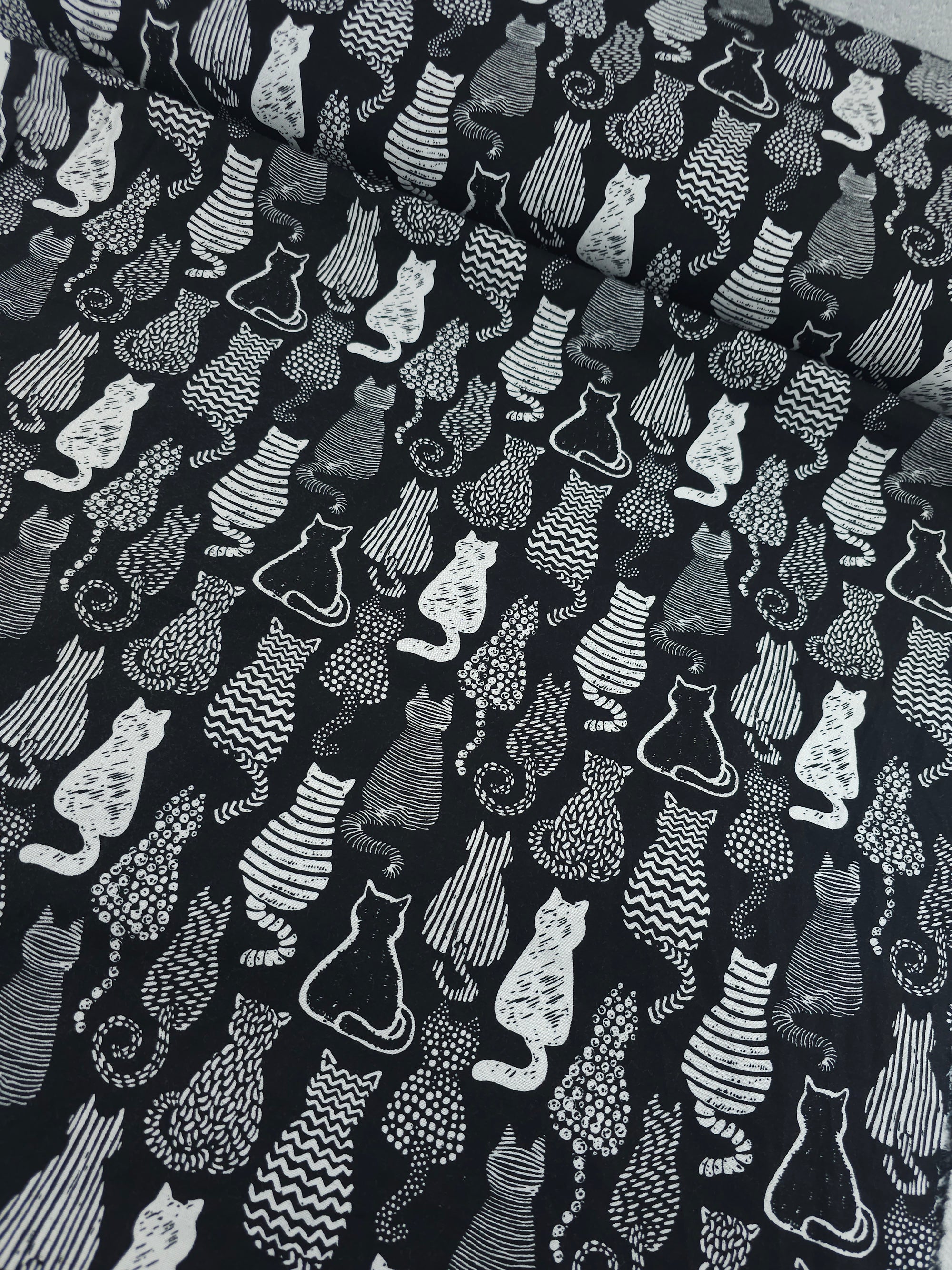 Black/White Abstract Cats 100% Cotton