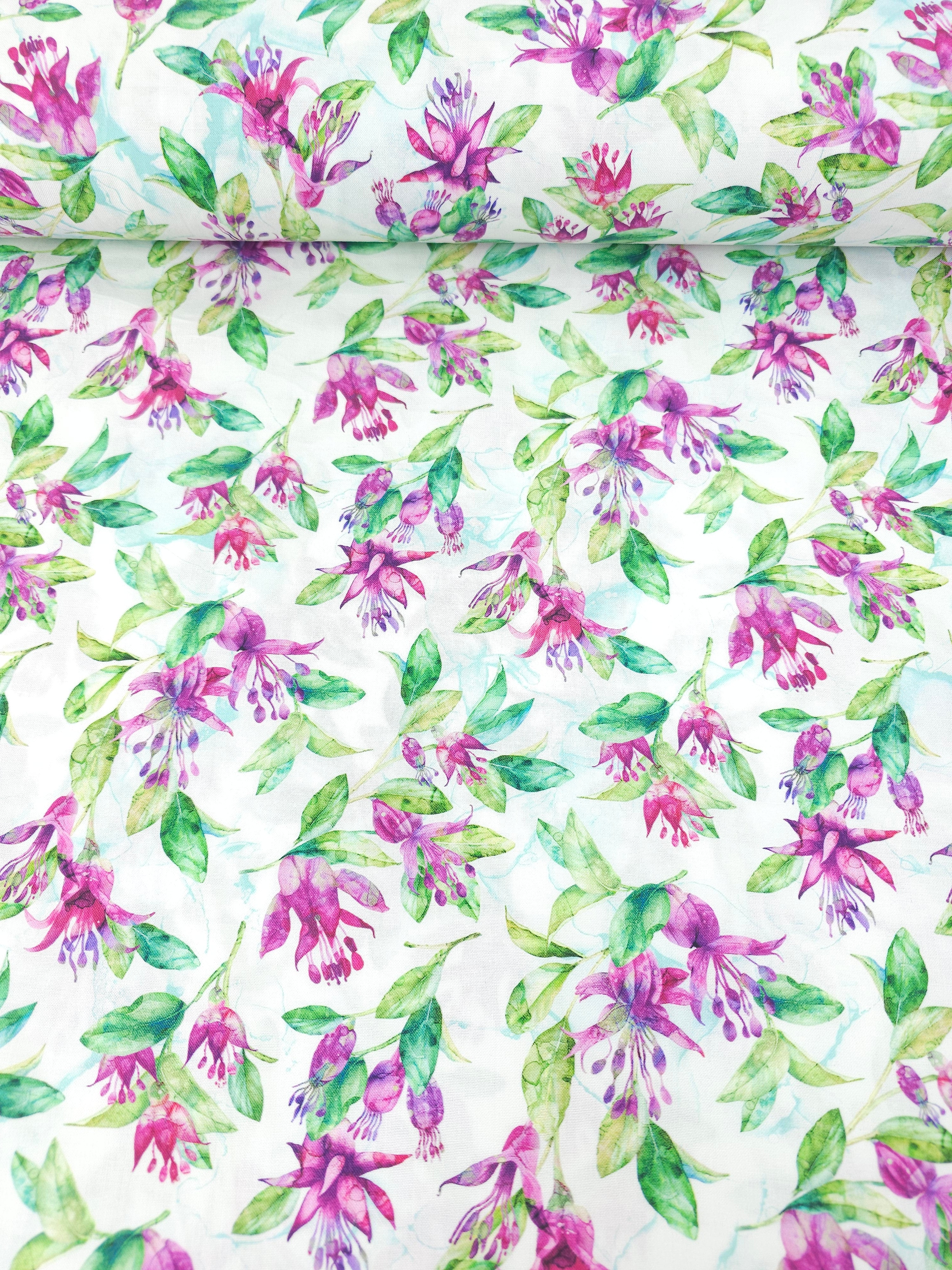 Magenta Trailing Fuchsia Floral Floral 100% Cotton