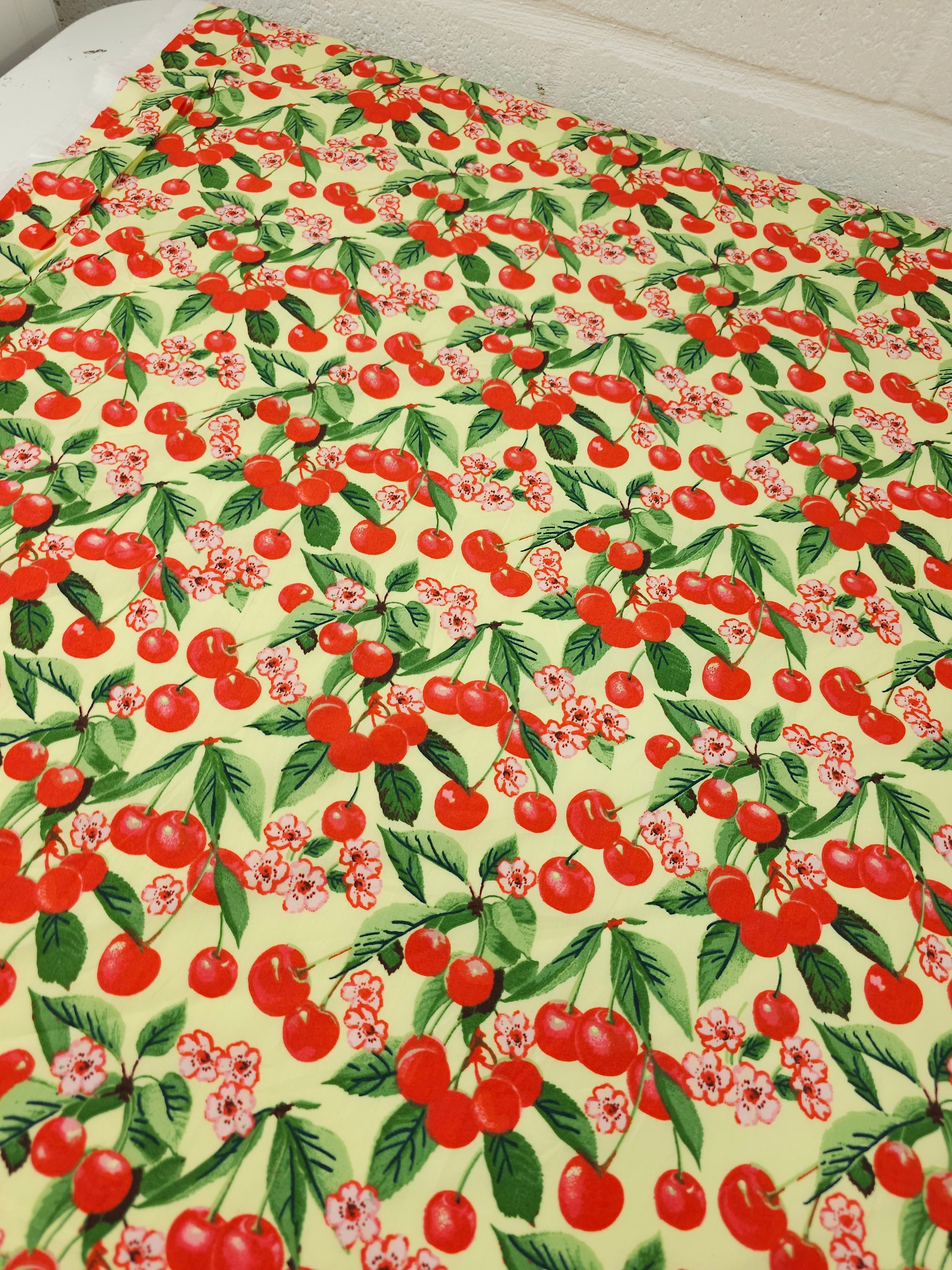 Yellow/Red Cherry Blossom Stem Cotton Poplin