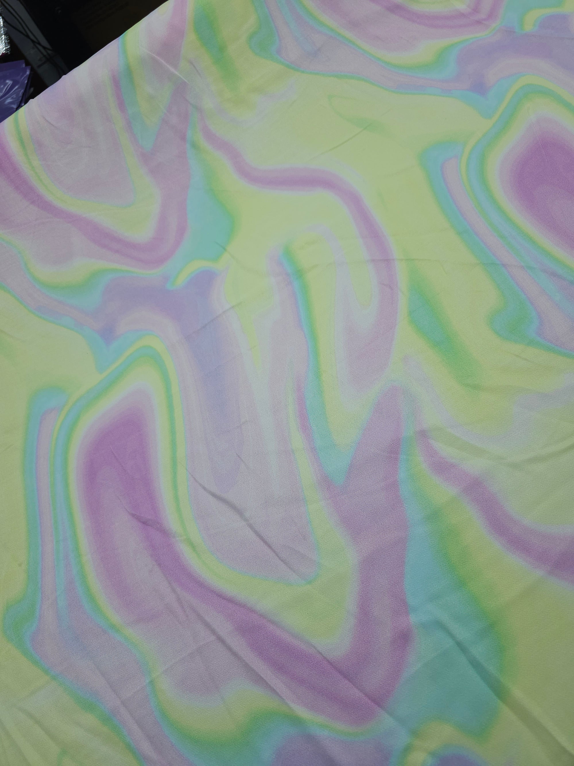 Pastel Wavy Rainbow Viscose Satin
