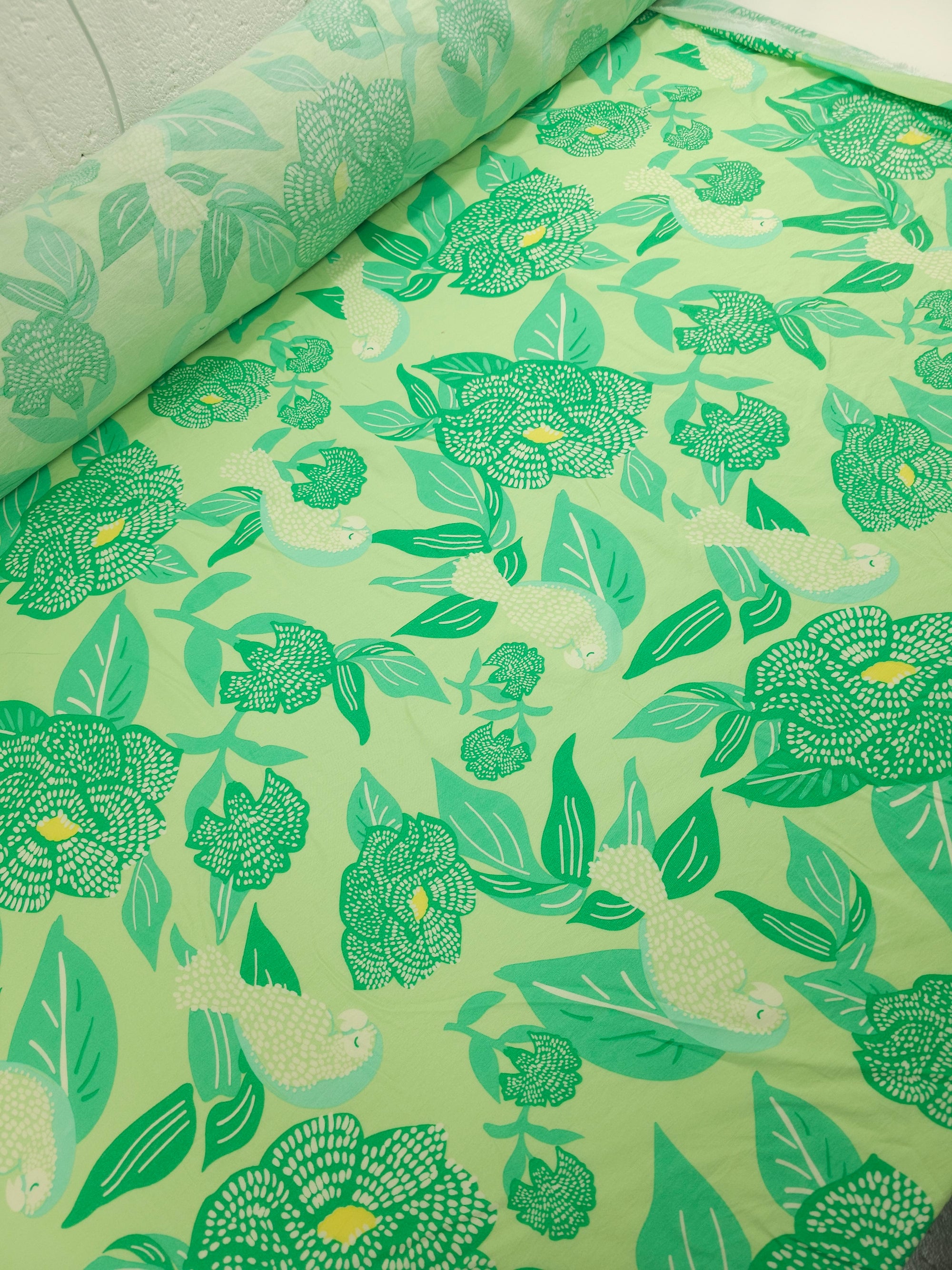 Lime/Green Parrot Floral Modal Viscose