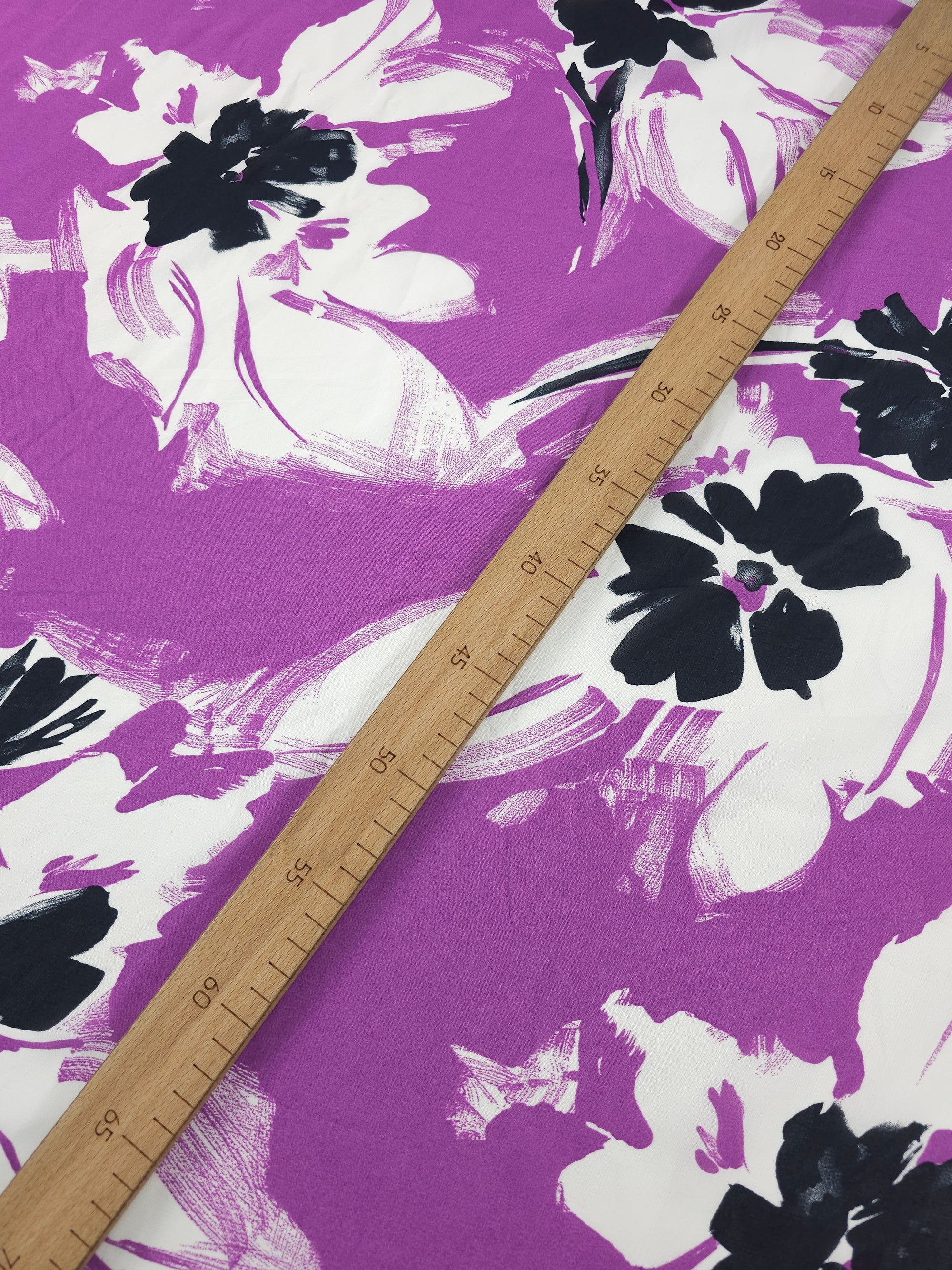 Warm Purple Abstract Brushstroke Floral Viscose Crepe