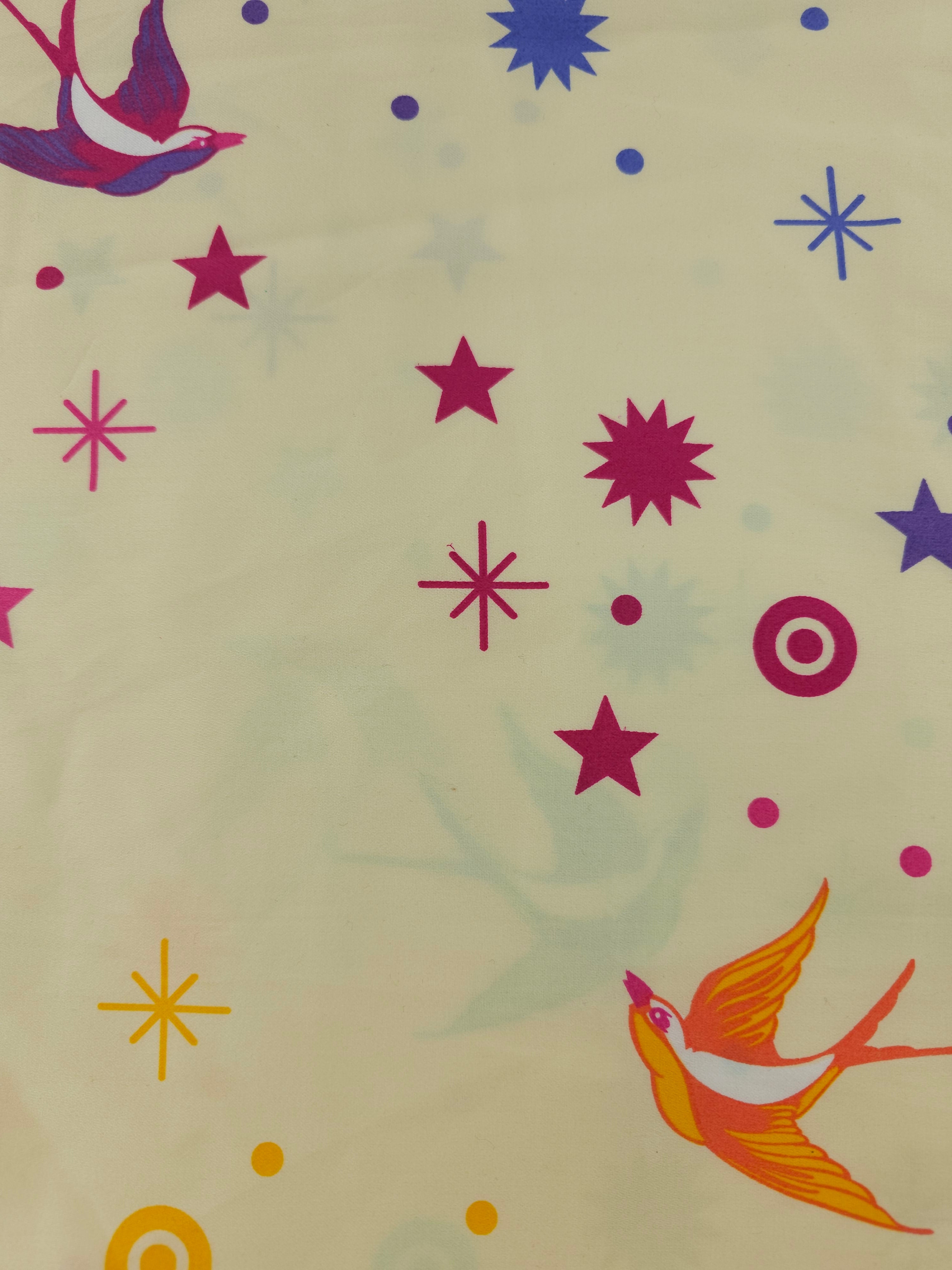 Cream rainbow bird Cotton sateen- 1.2m piece