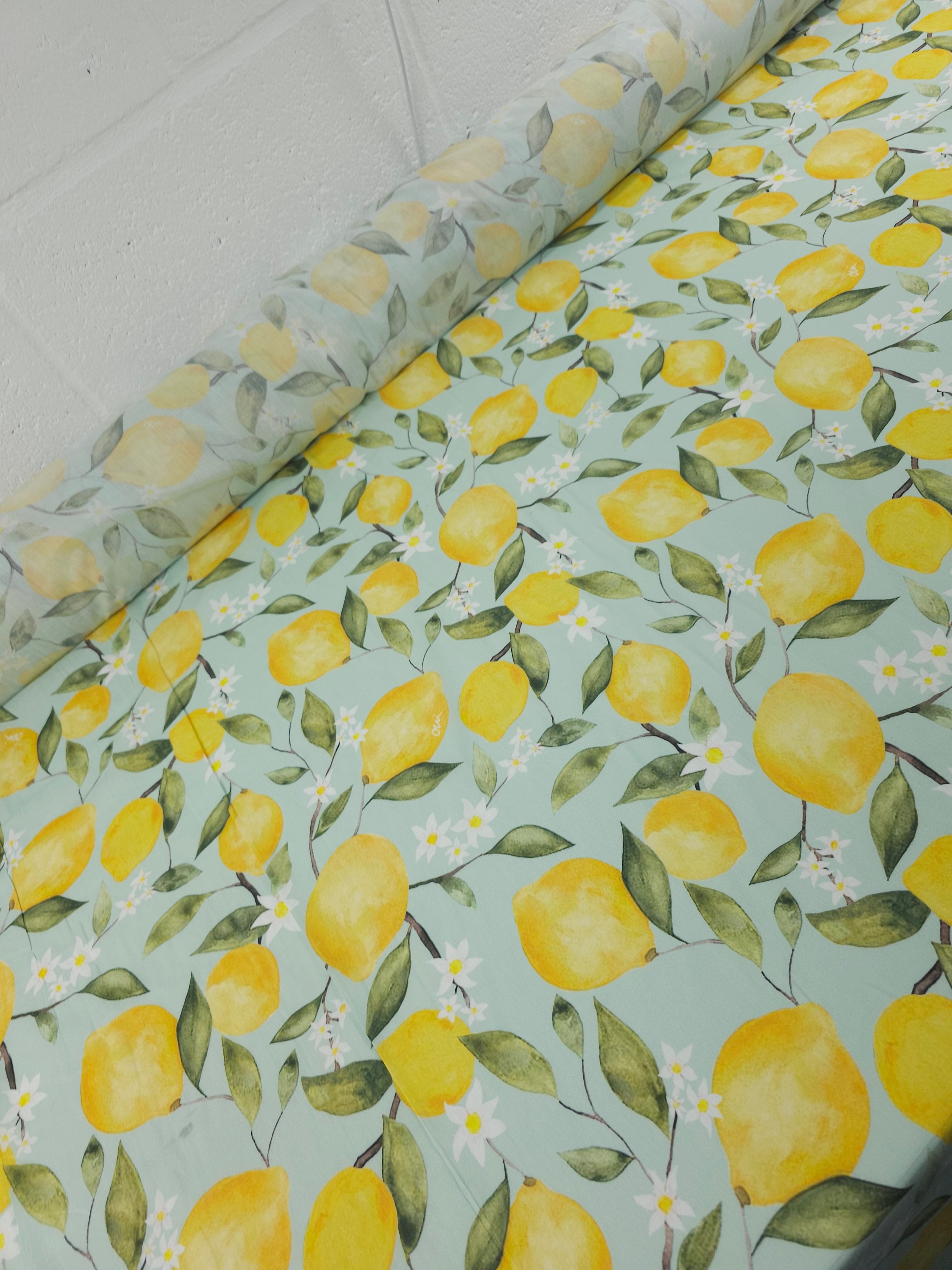 Lemon Daisy Branch Cotton Voile