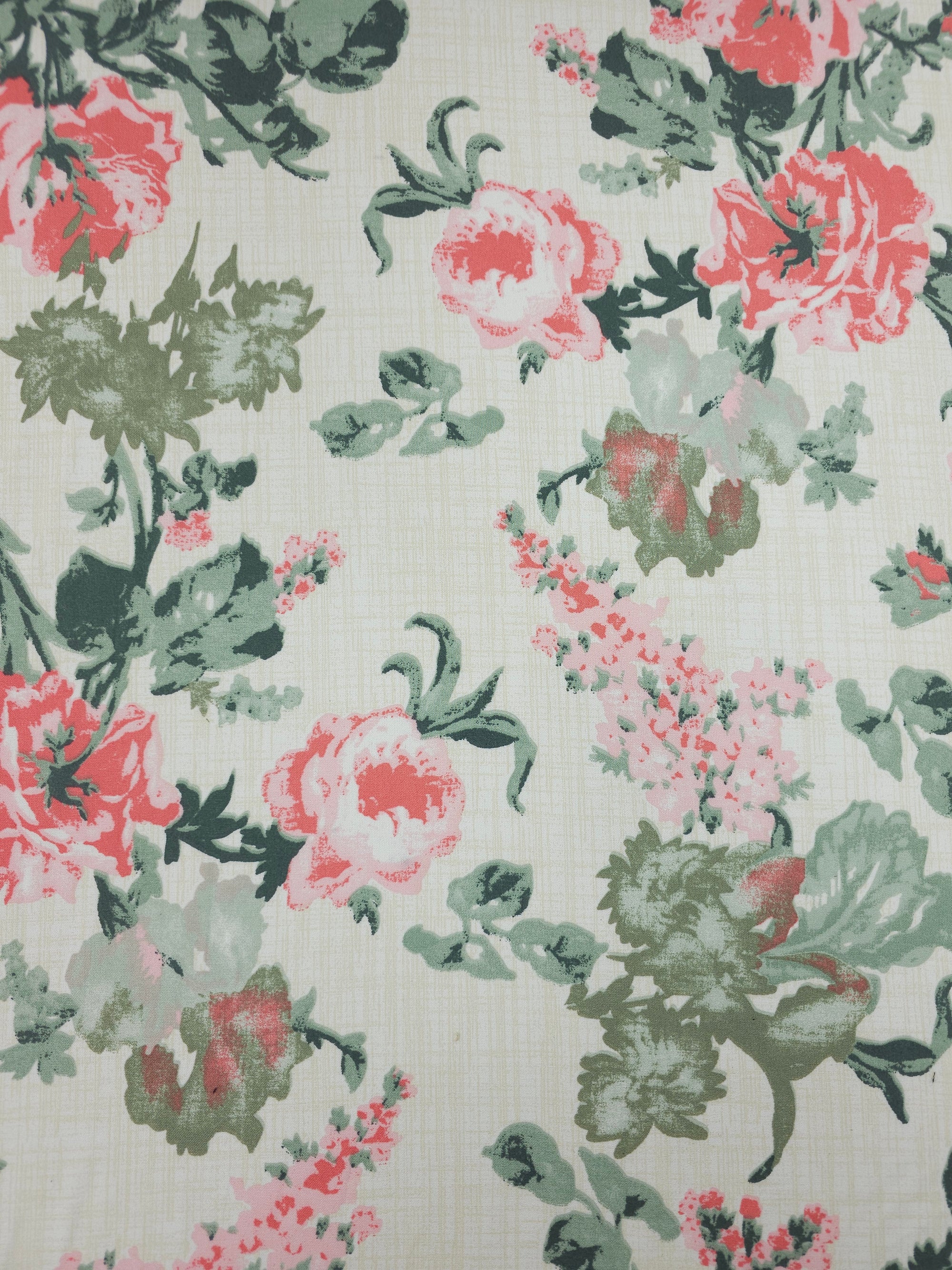 Retro Coral Rose Floral Viscose Challis