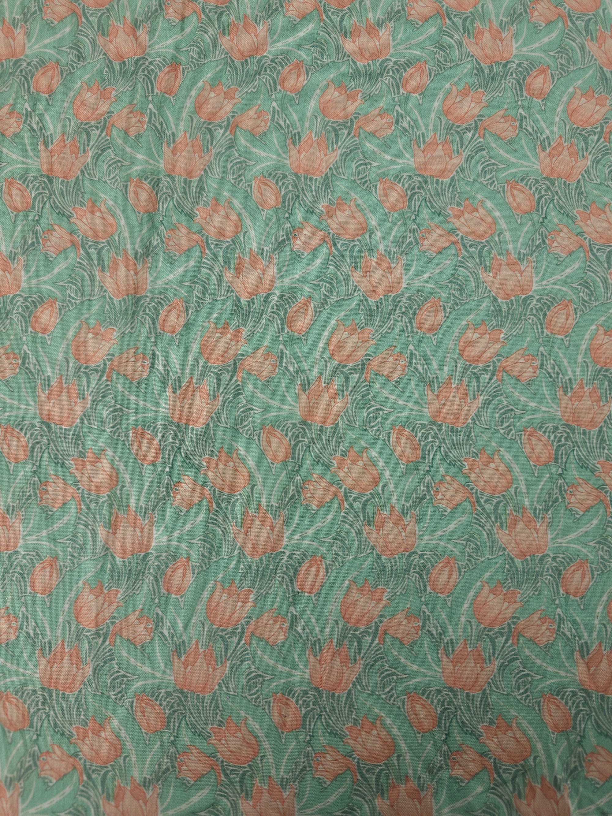 Sage/Peach Soft Tulips 100% Cotton