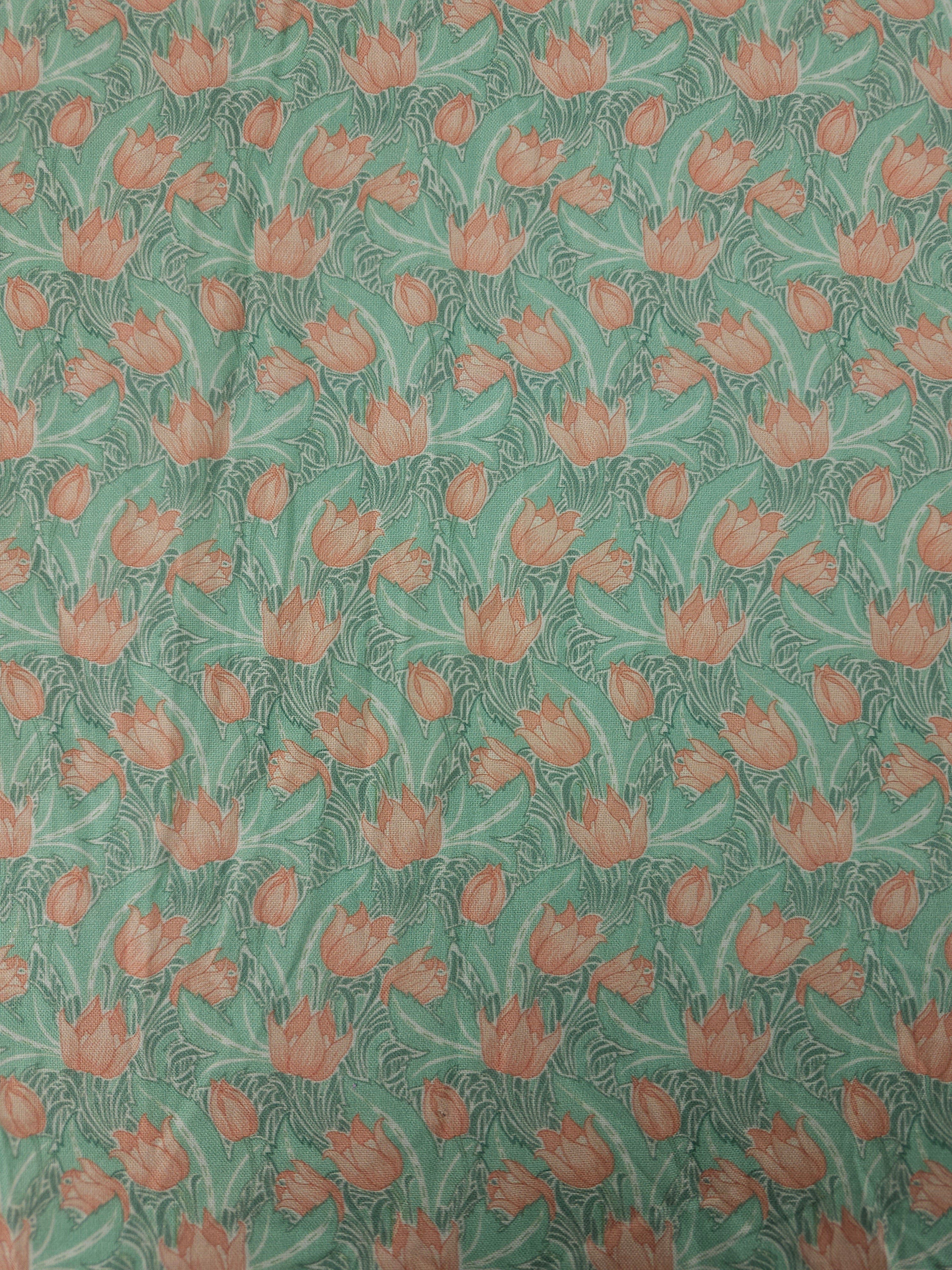 Sage/Peach Soft Tulips 100% Cotton