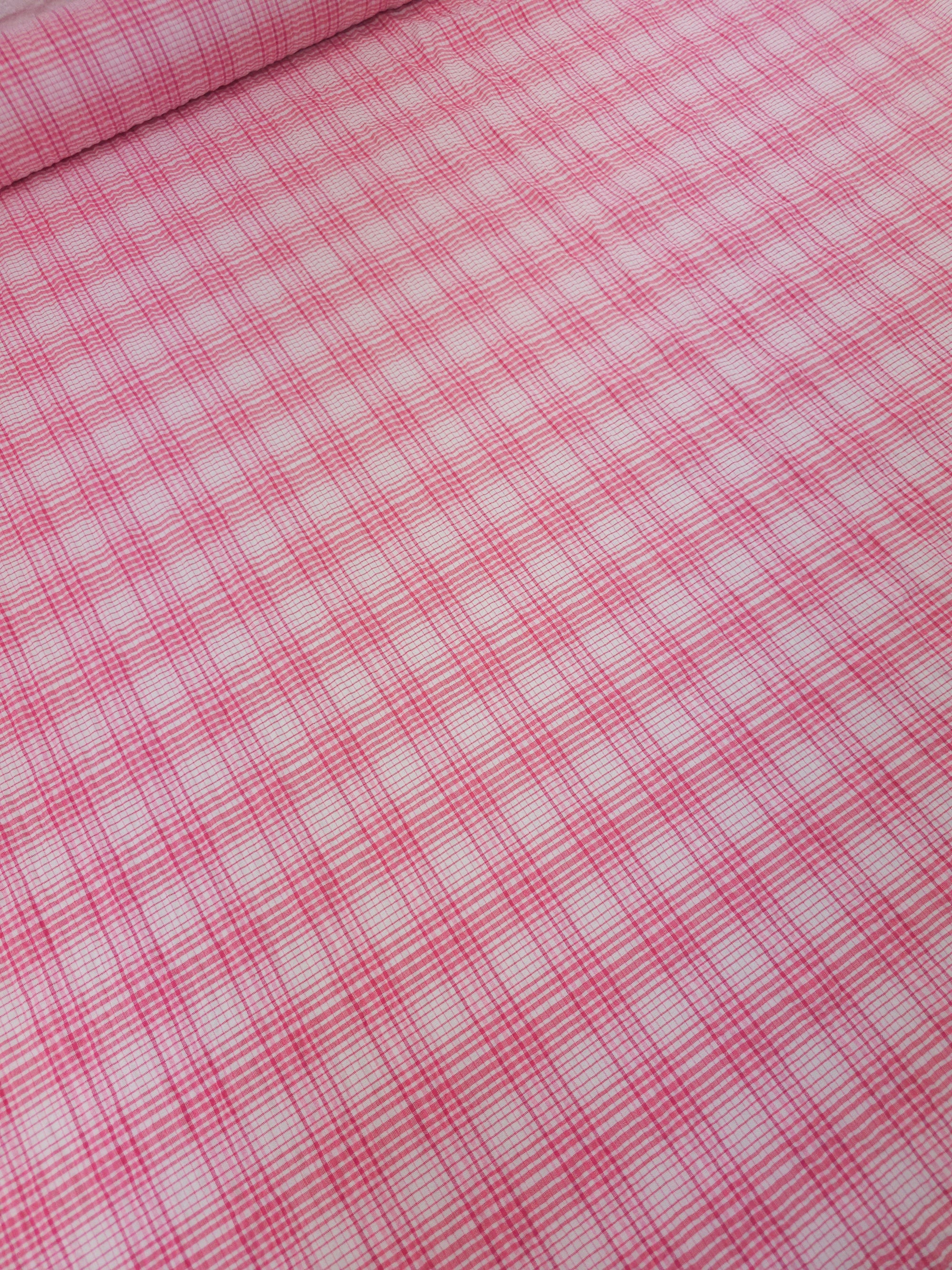 Pink Tartan Crinkle Cotton