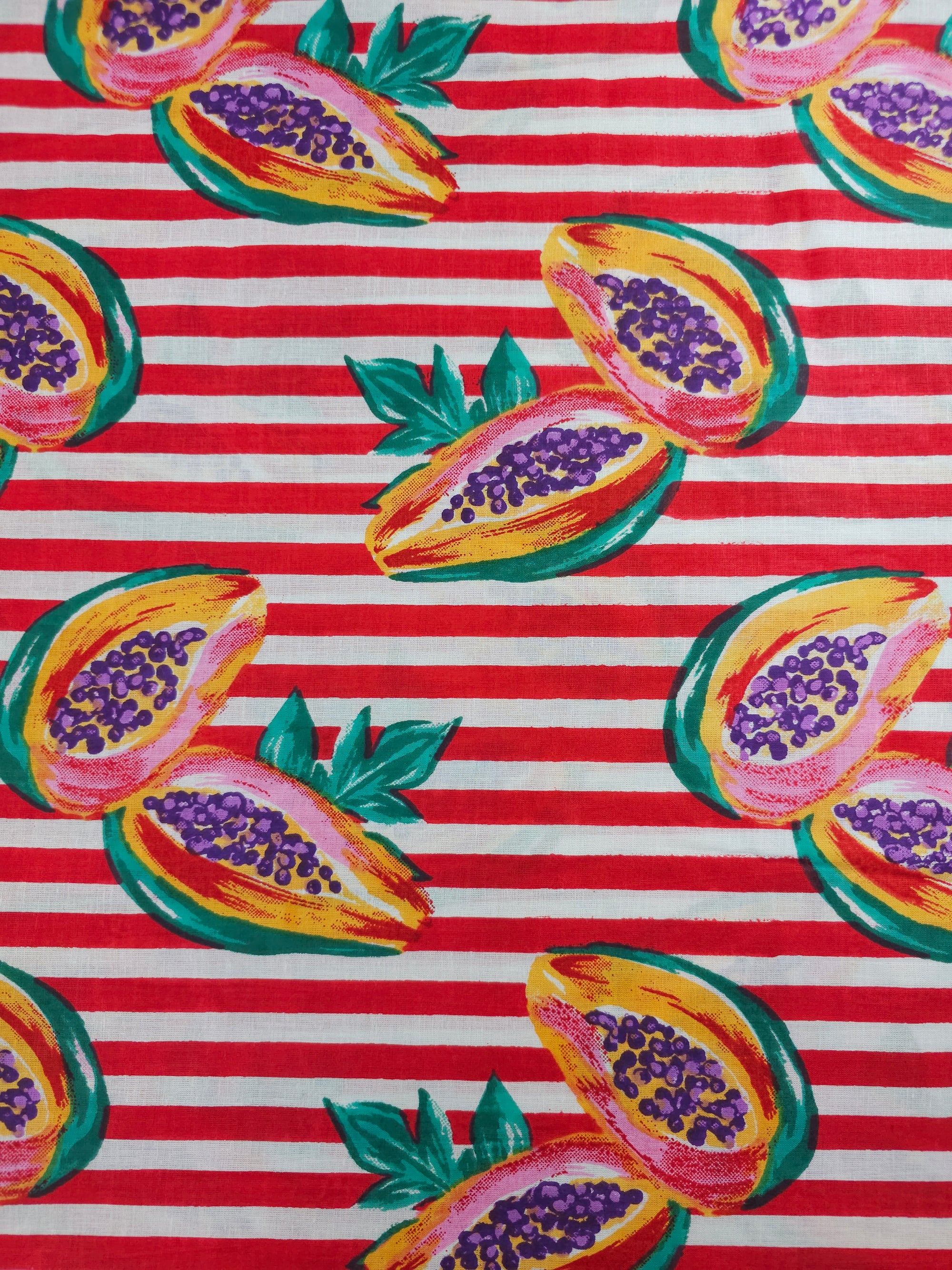 Red Papaya Stripe Lightweight Cambric Cotton