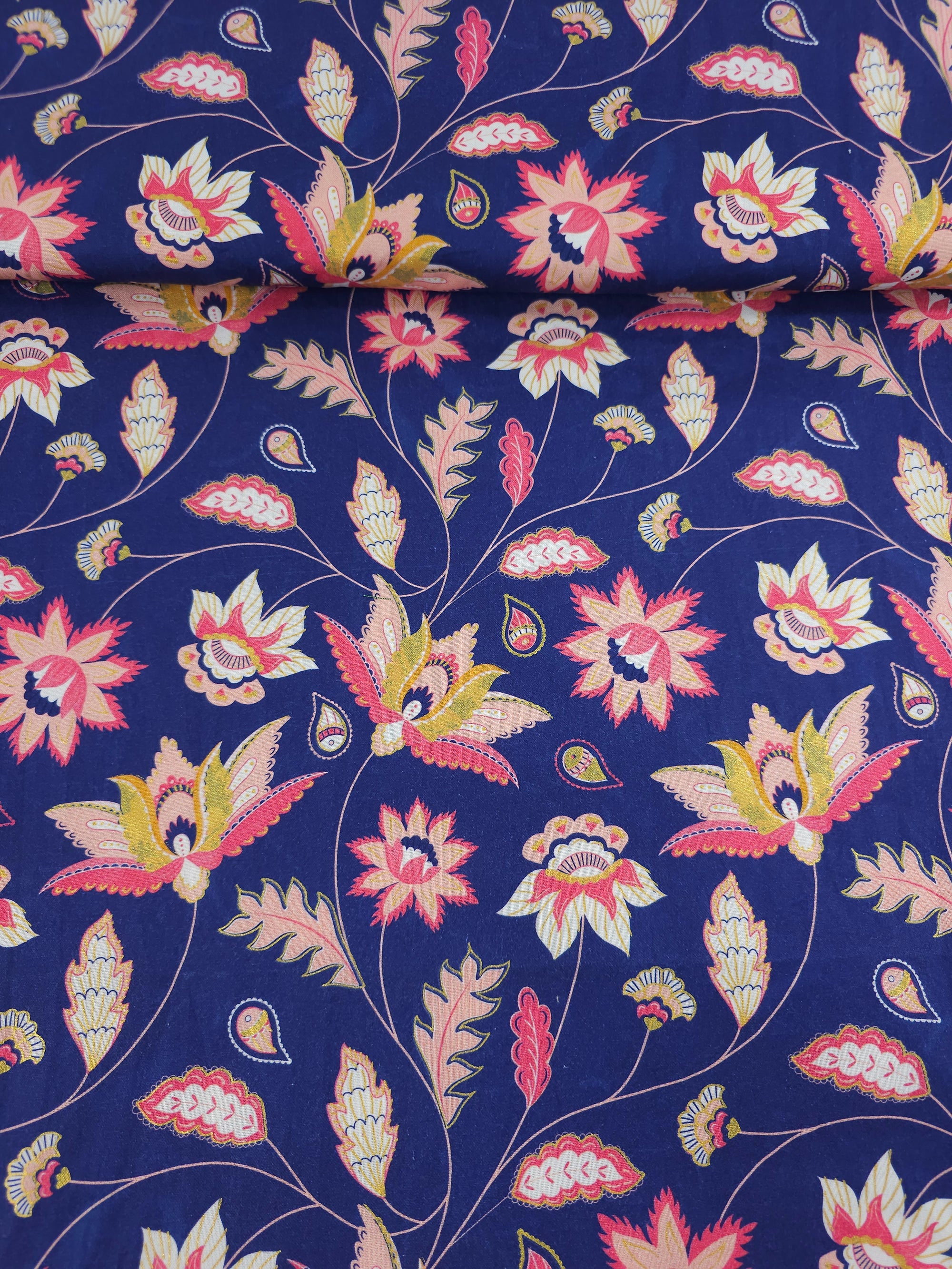 Navy/Pink Retro Floral 100% Cotton