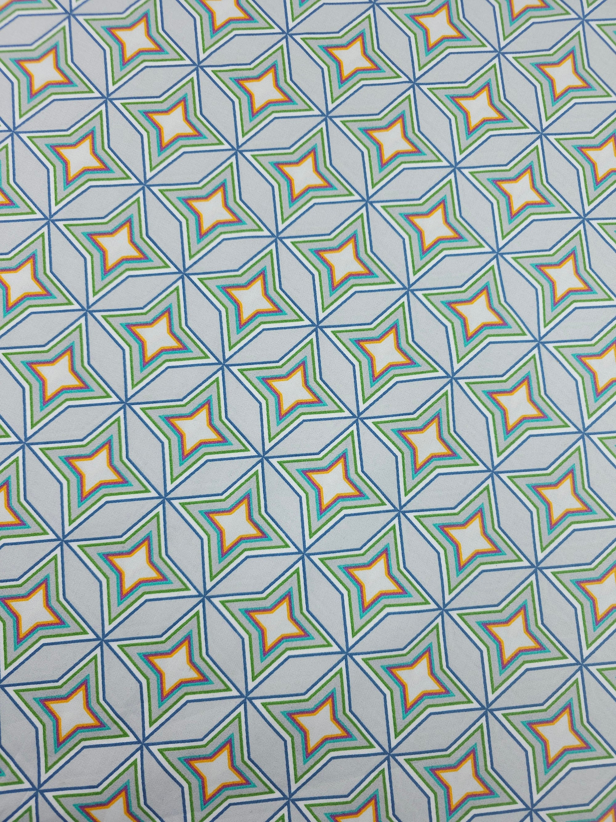 Grey/Mint Geometric Diamond Star 100% Cotton - Benartex