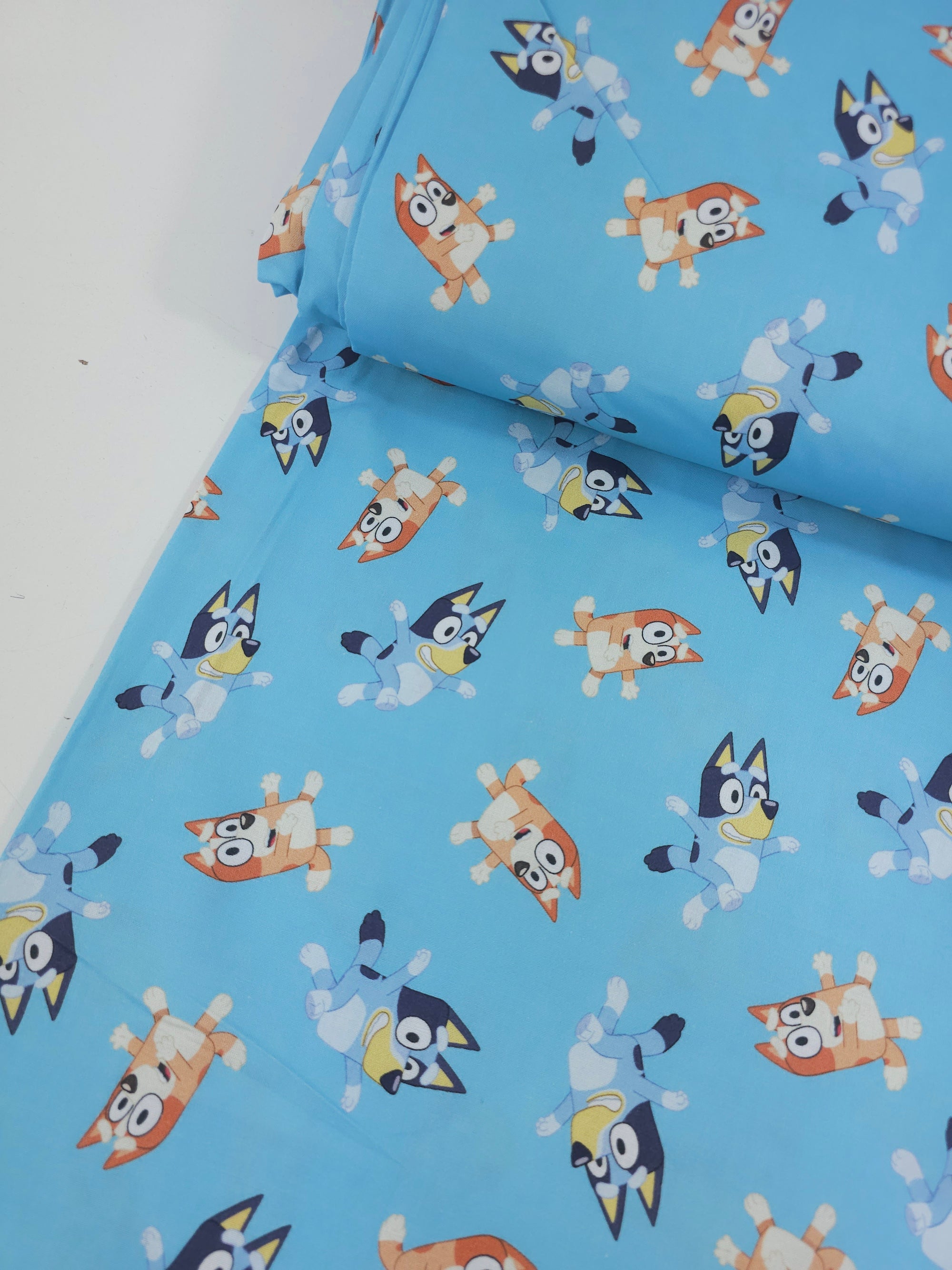 Turquoise Bluey and Bingo Play 100% Cotton