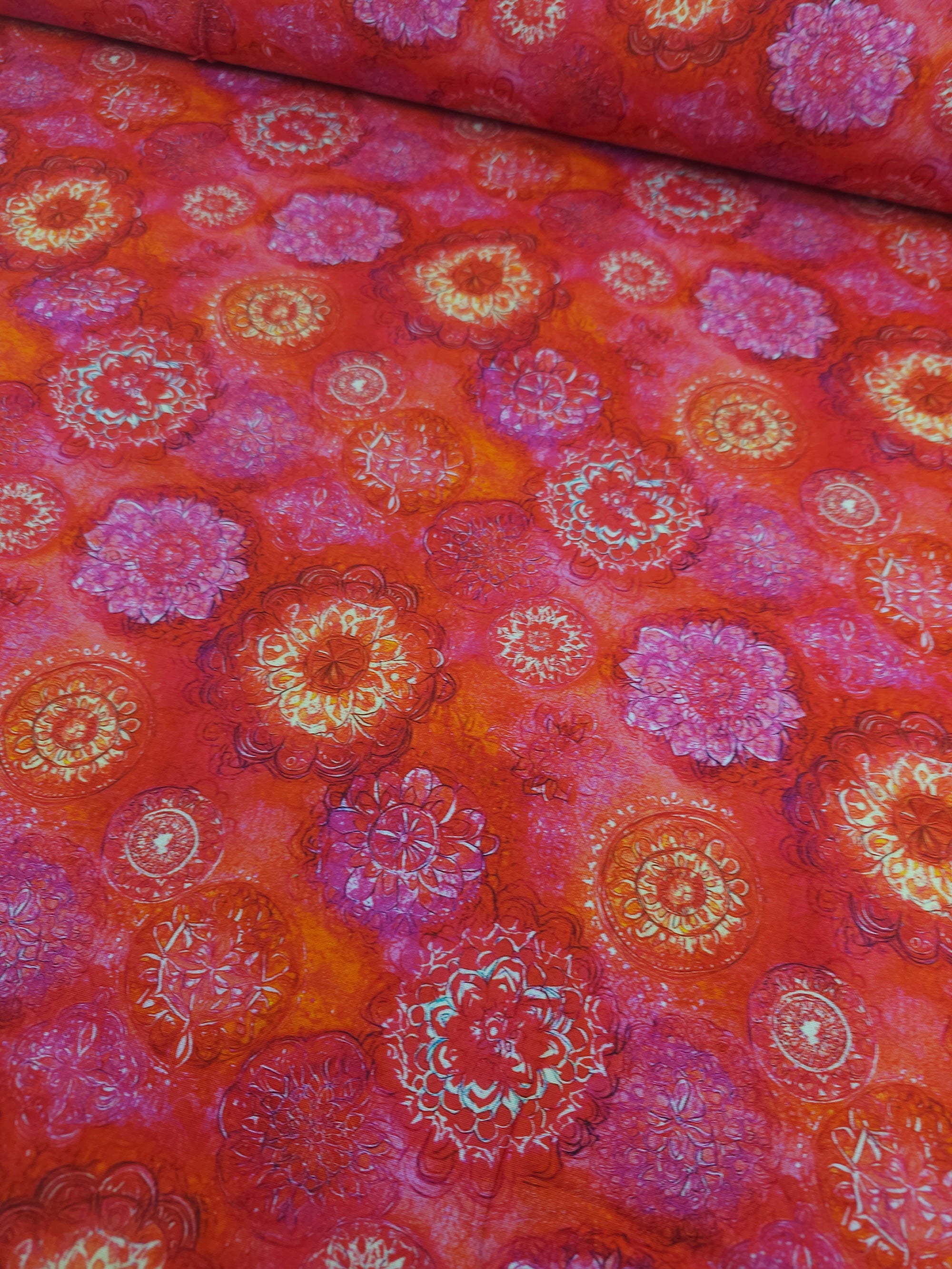 Red/Pink Spiral Medallion 100% Cotton 104” *EXTRA WIDE*