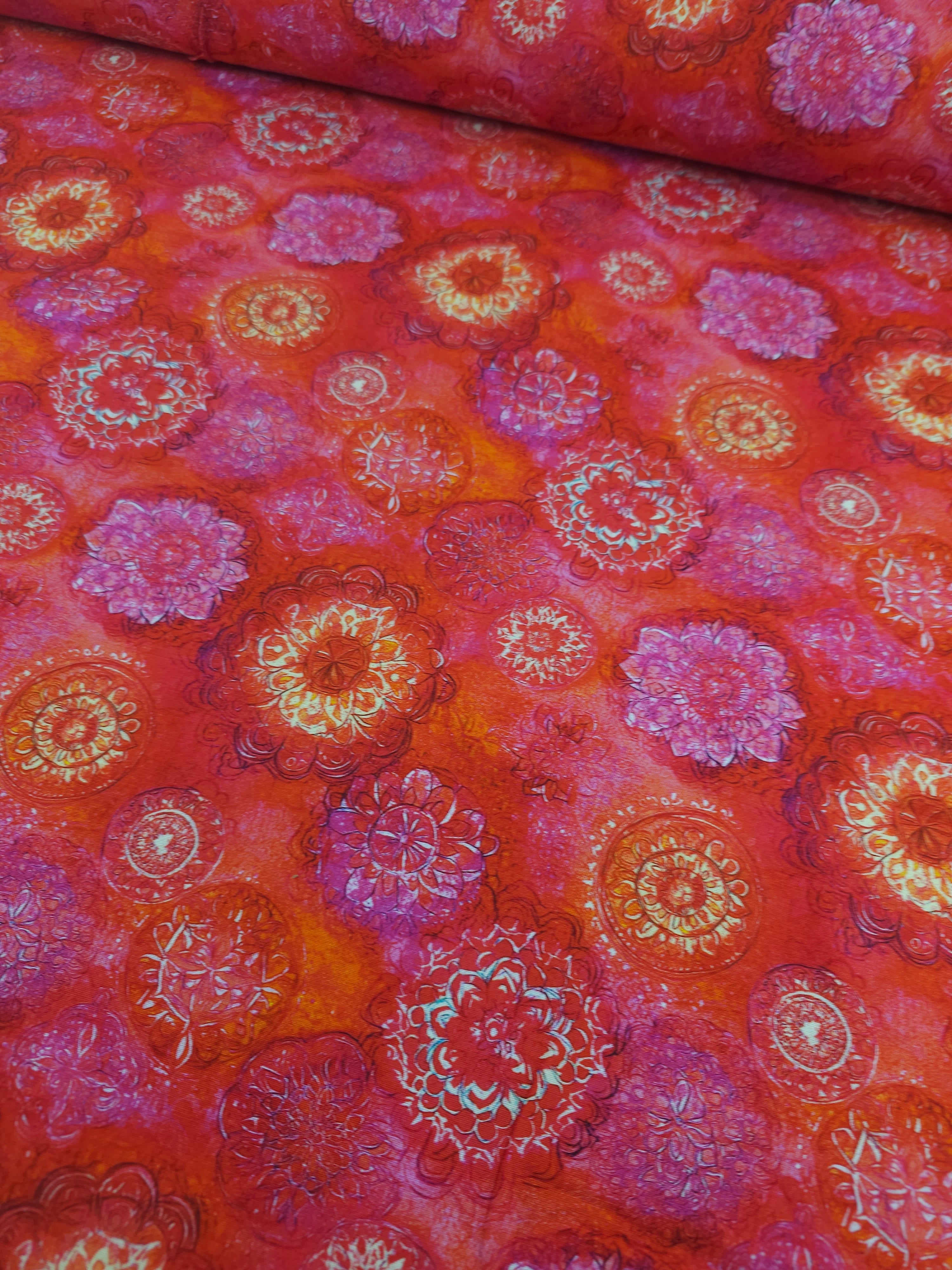 Red/Pink Spiral Medallion 100% Cotton 104” *EXTRA WIDE*