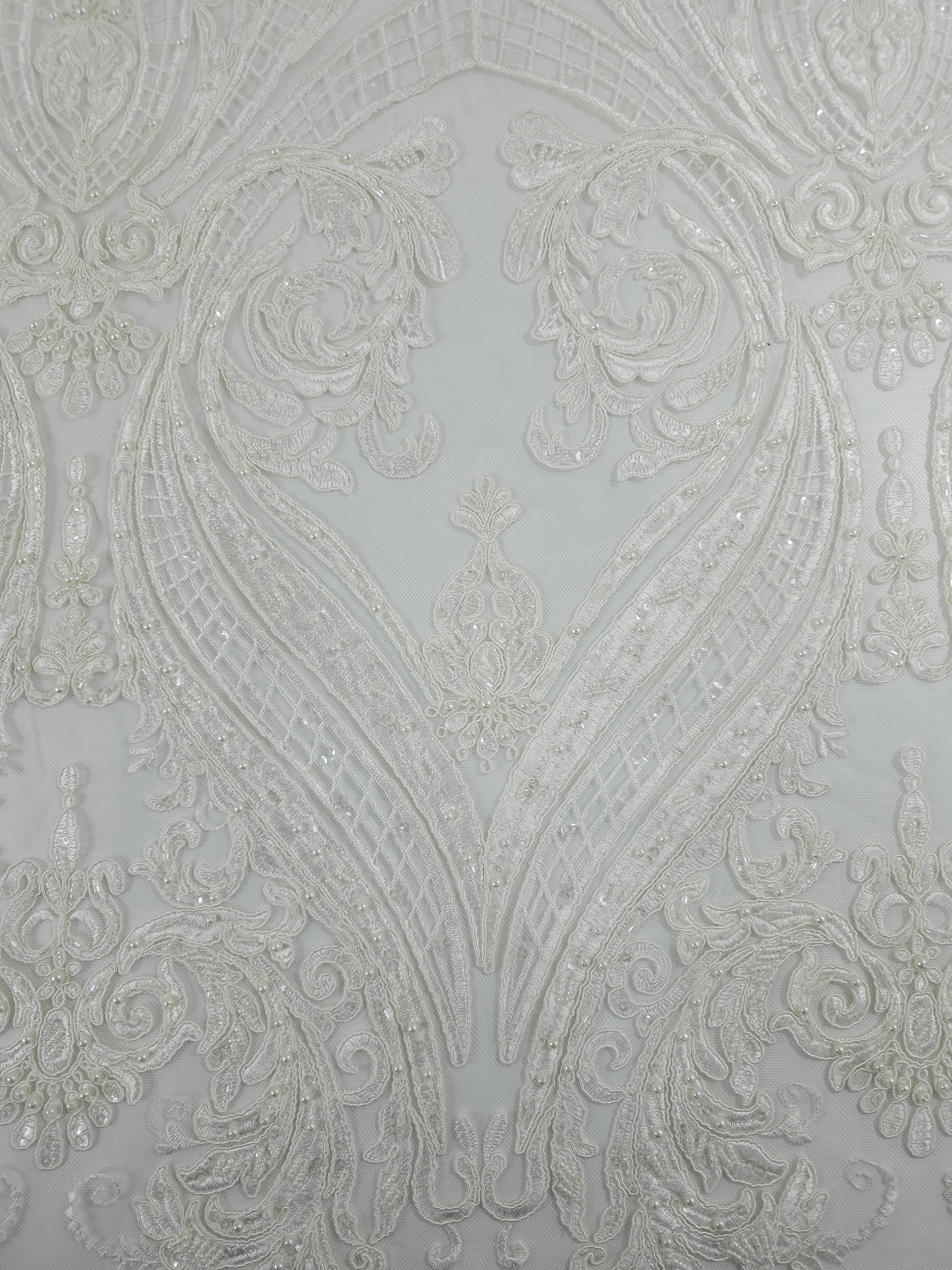 *Hazel* Ivory Beaded Damask Bridal