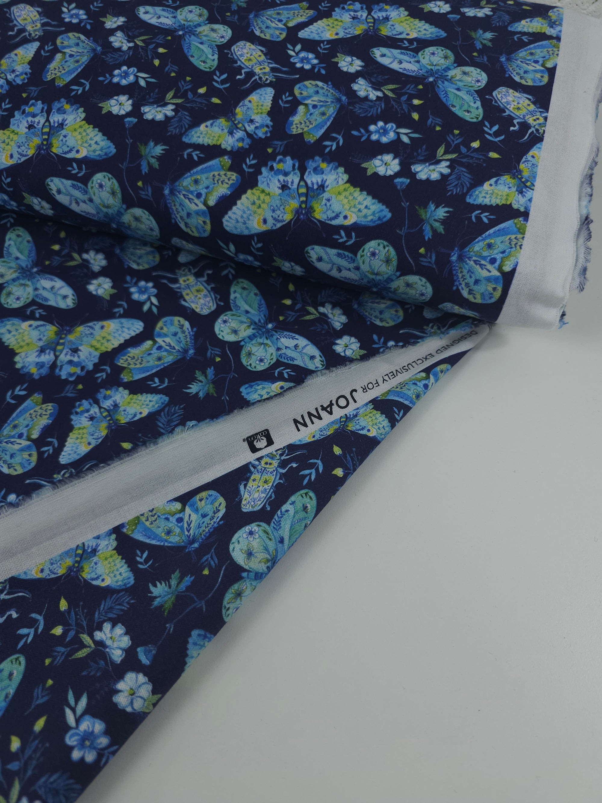 Indigo Navy Butterfly Floral 100% Cotton - Joann
