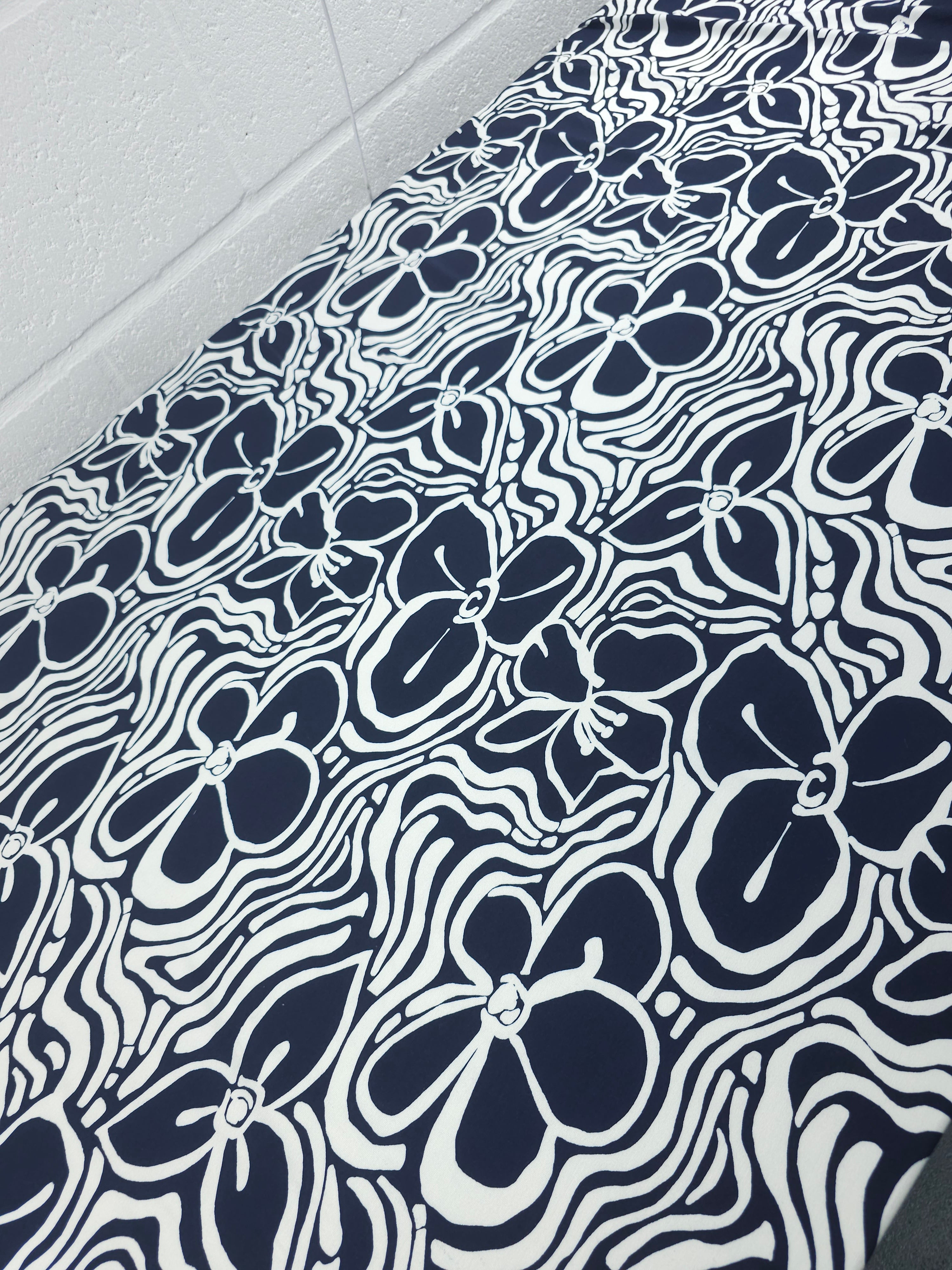 Navy Doodle Floral Viscose Jersey