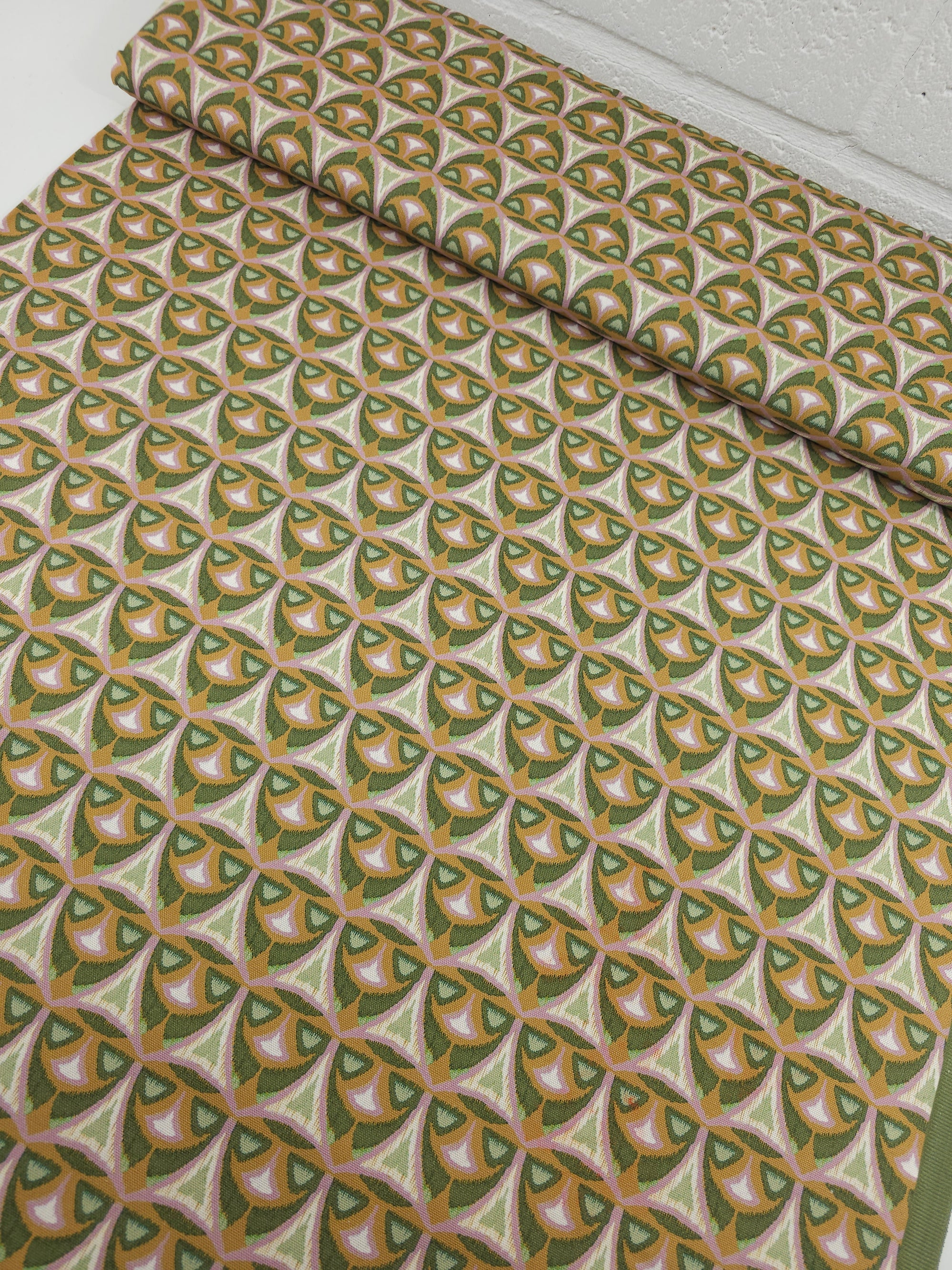 Mustard/Sage Abstract Motif Badge Lightweight Canvas Cotton