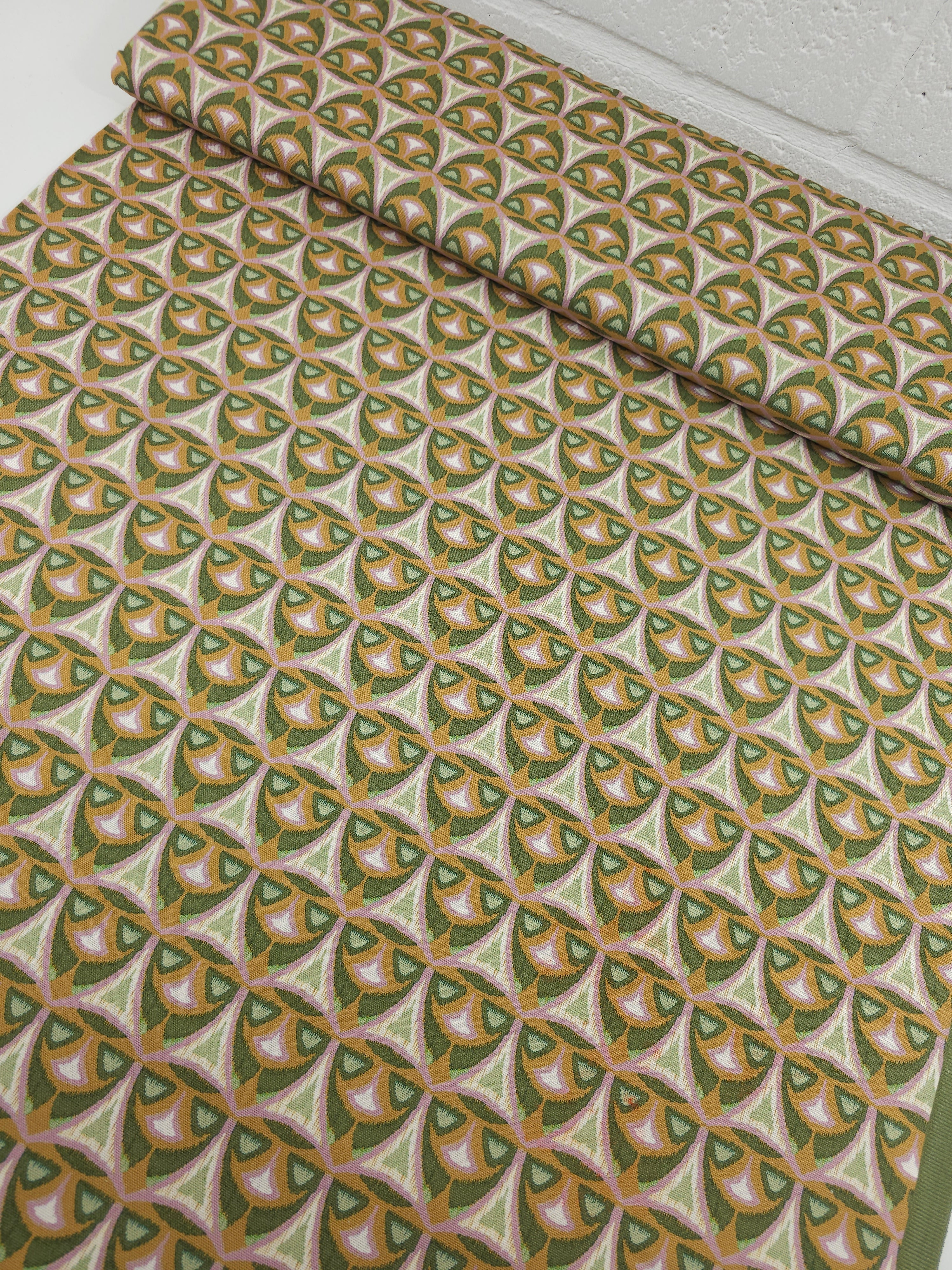 Mustard/Sage Abstract Motif Badge Lightweight Canvas Cotton