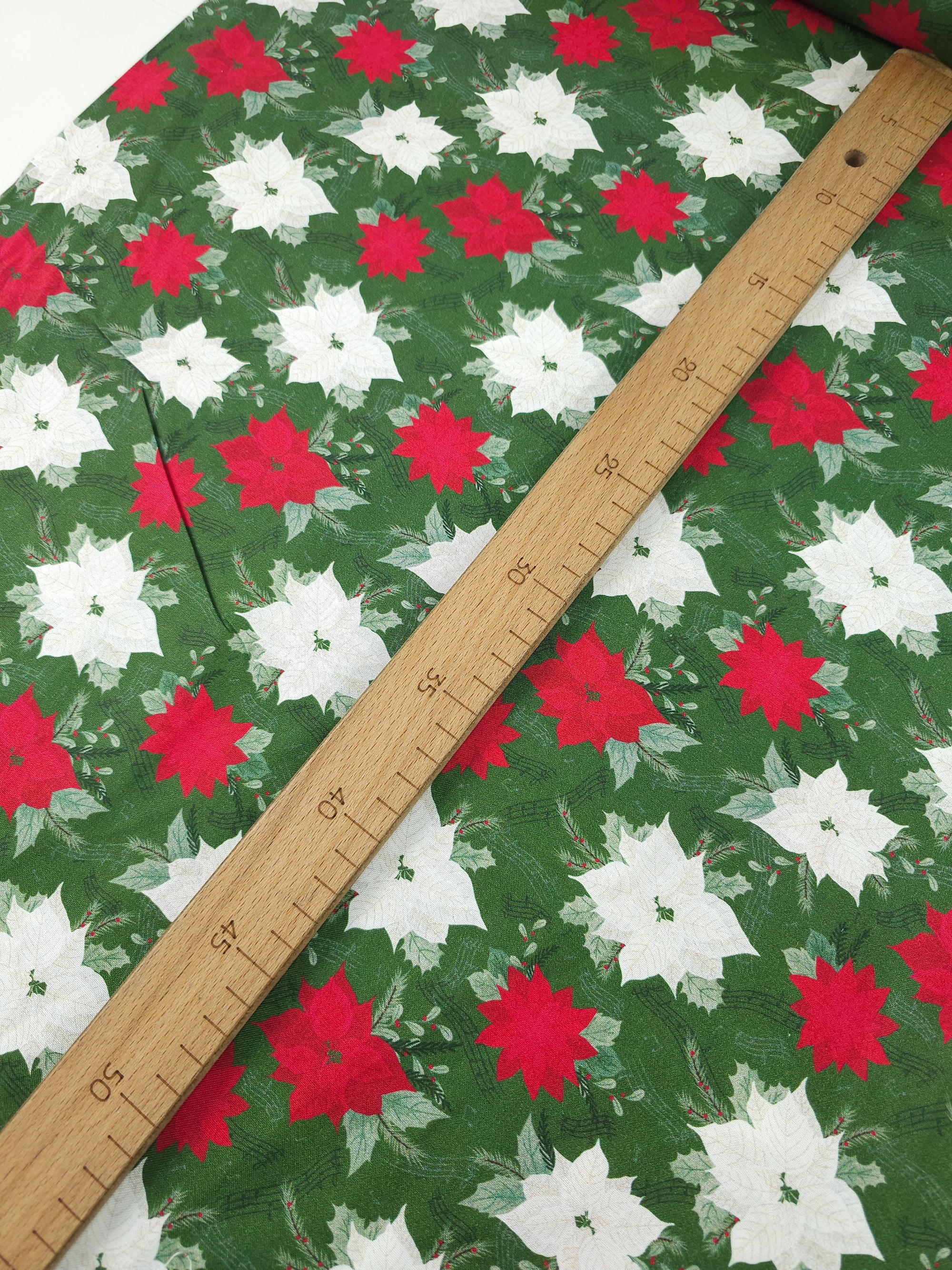 Green Musical Poinsettia Floral 100% Cotton