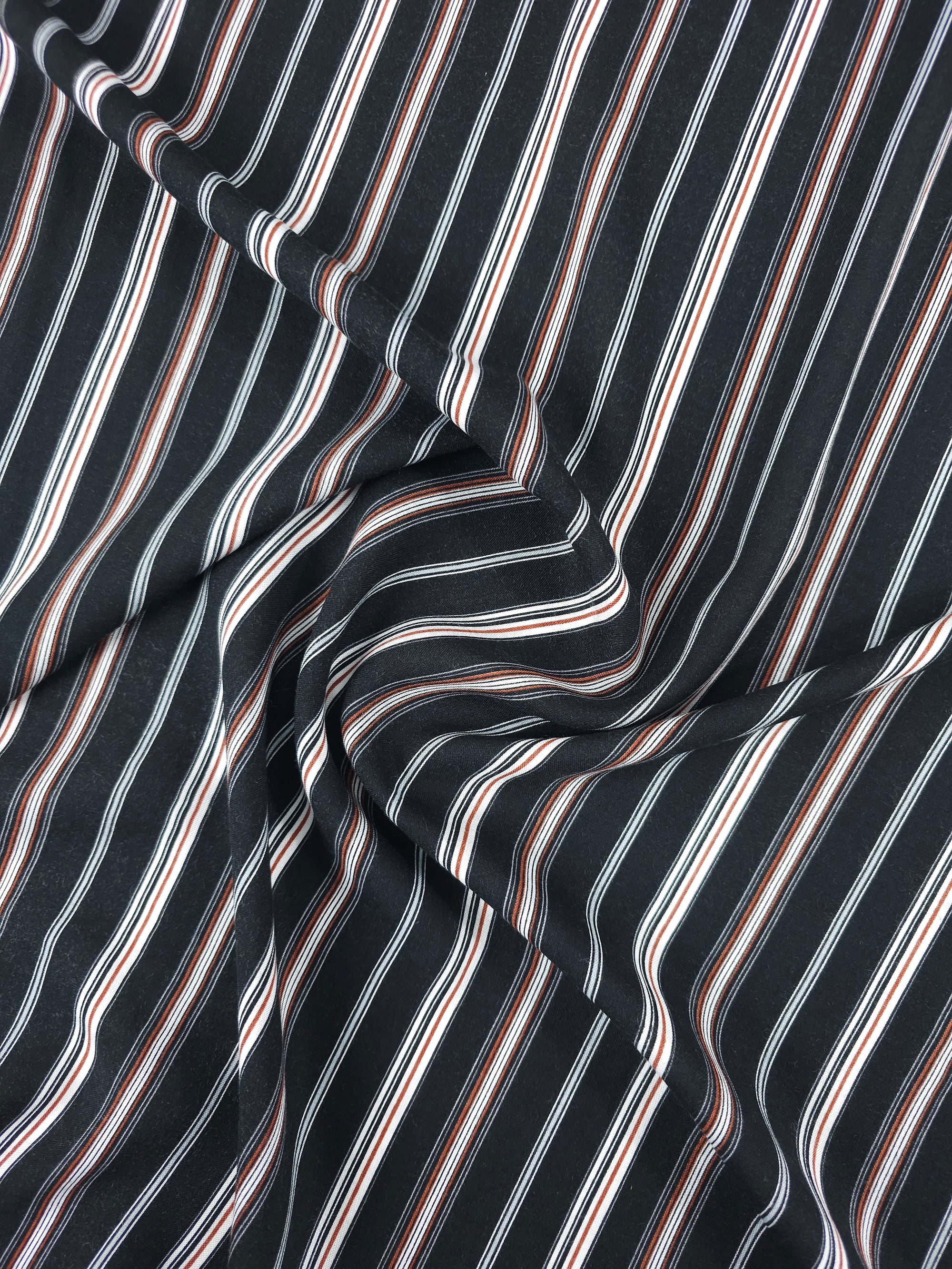 Black Irregular Stripe Viscose Challis